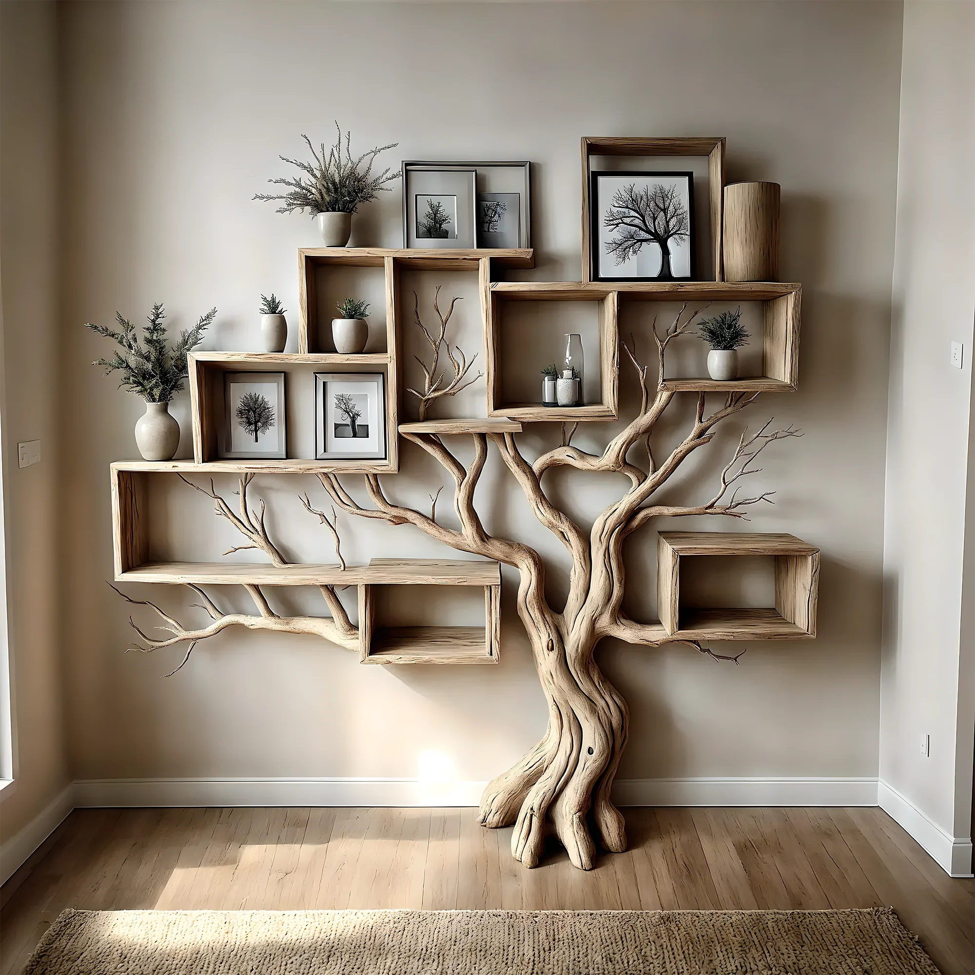 Tree bookshelf floating book shelf bookcase solid wood hanging shelves unique decor for living room