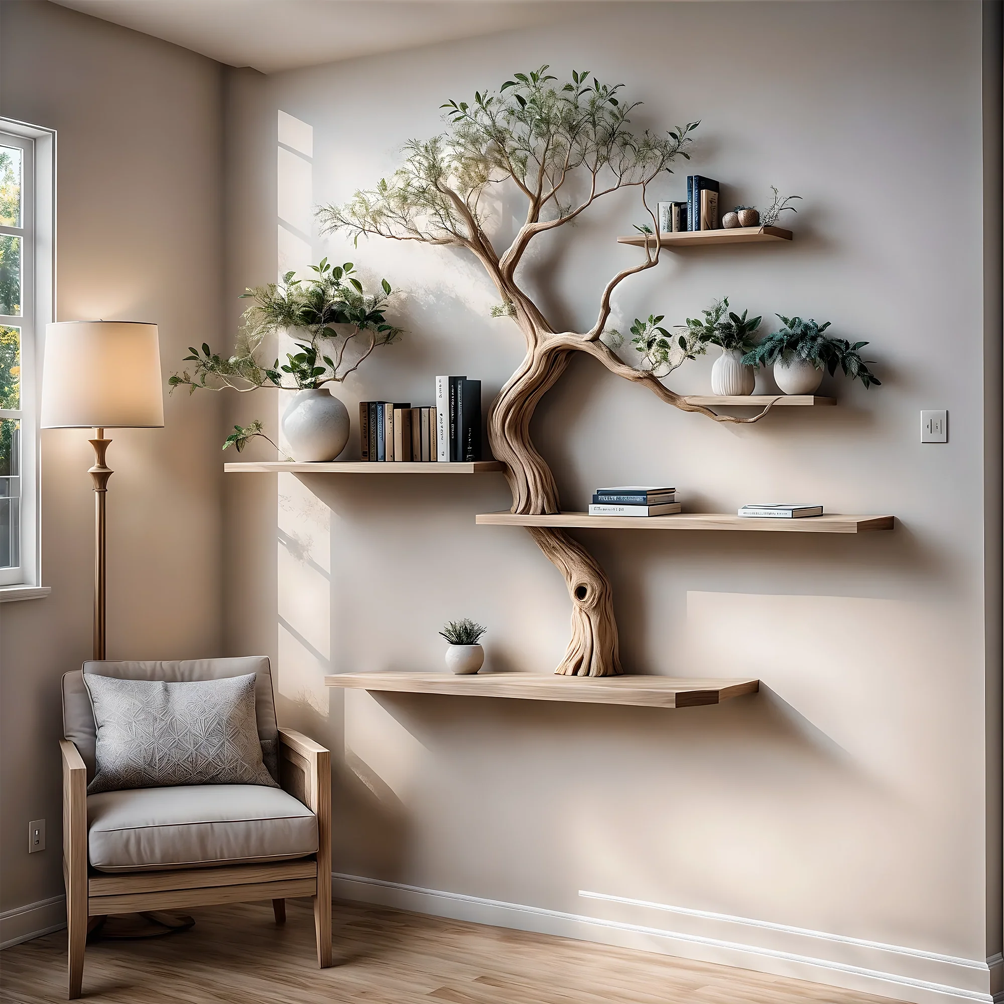 Floating bookshelf solid wood bookshelf on the wall for artistic home decoration