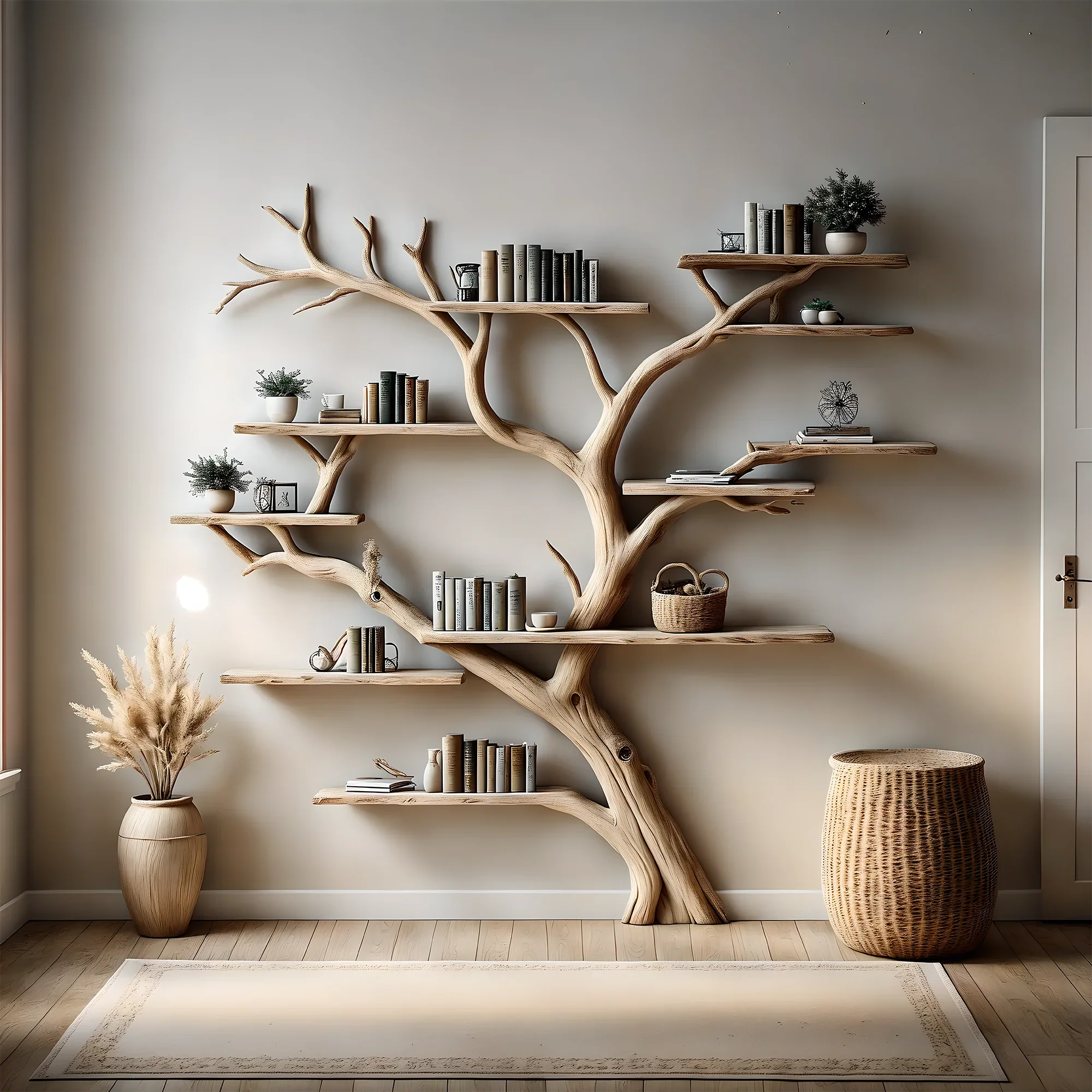 Bookshelf, Bookcase, Tree bookcase, Wooden bookshelf, Wall-mounted bookcase, Wooden bookshelf