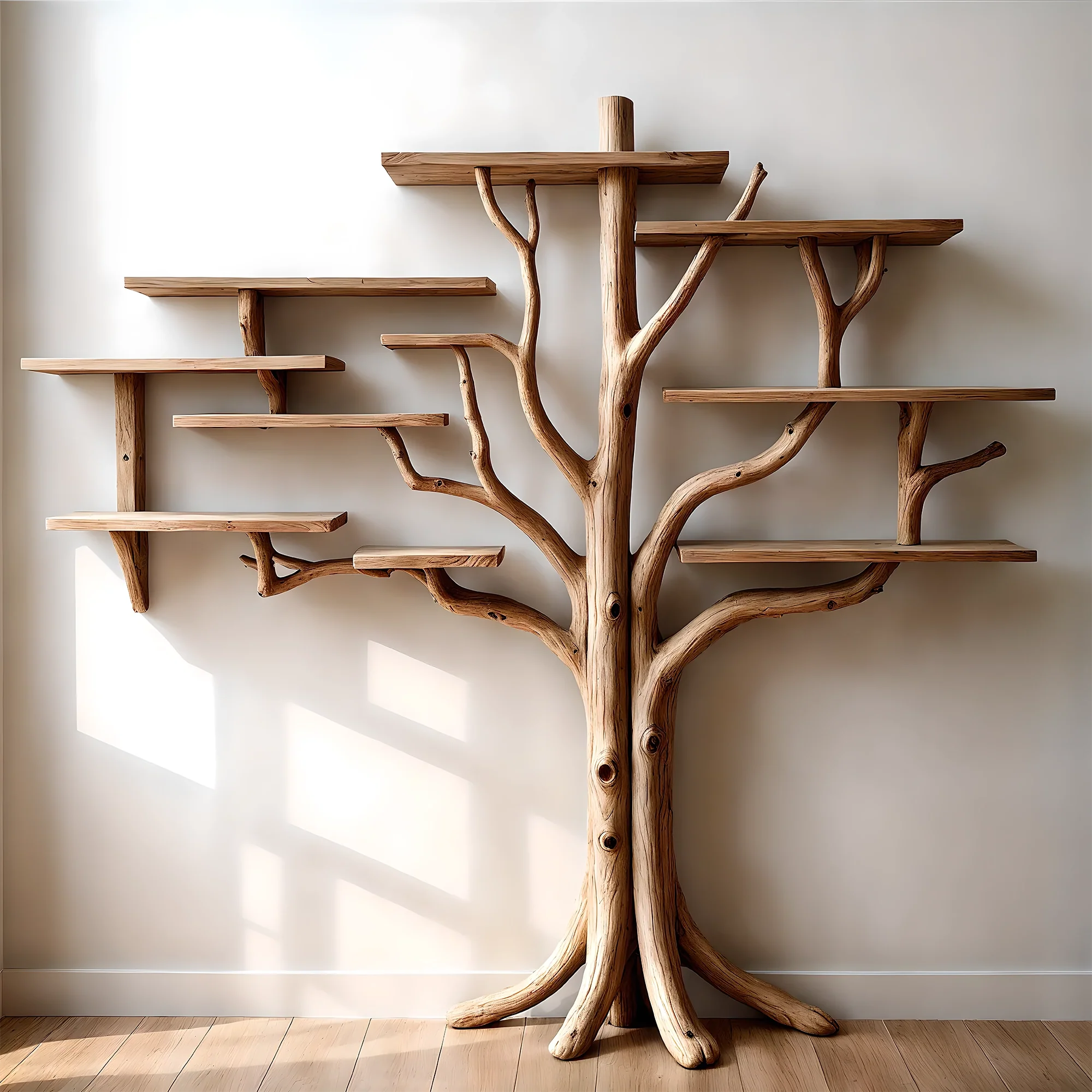 Tree shaped bookshelf, solid wood tree branch shelf, handmade wall hanging interior decoration for home