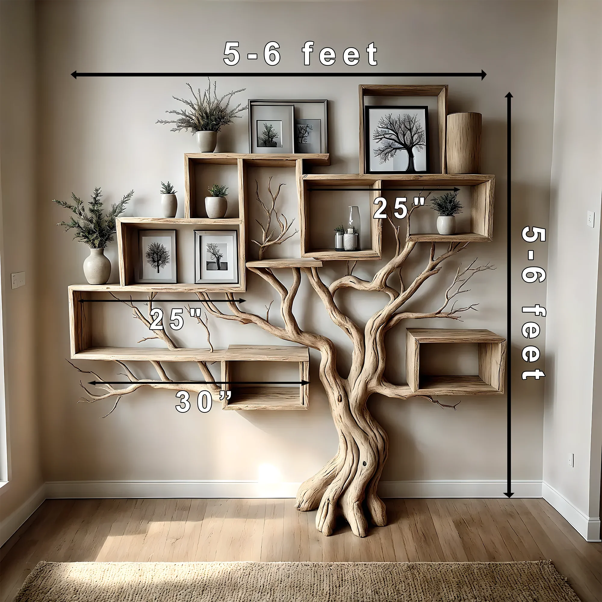 Tree bookshelf floating book shelf bookcase solid wood hanging shelves unique decor for living room