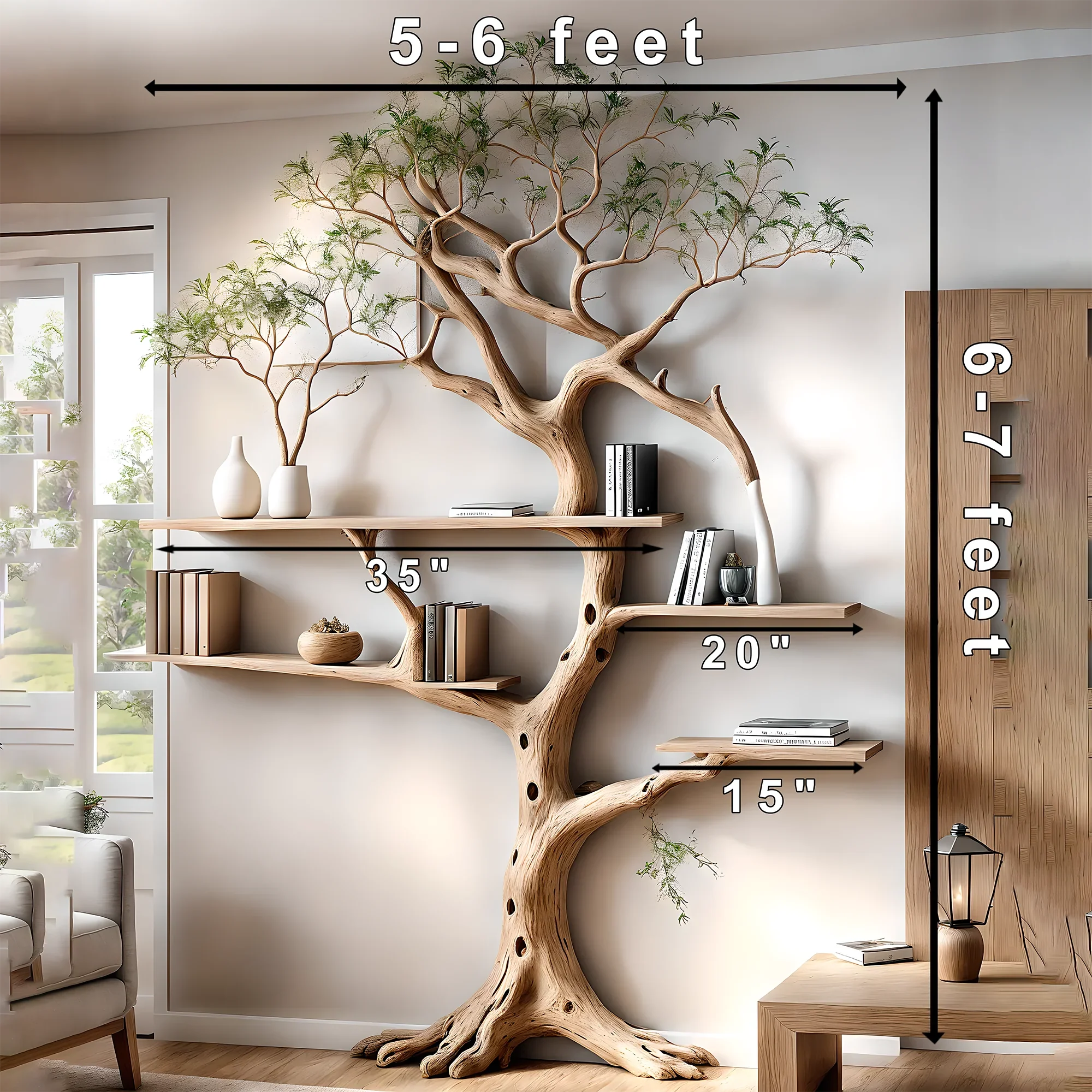 Bookshelf shaped like a perennial driftwood tree Bookshelf shaped like a solid wood tree, a special gift