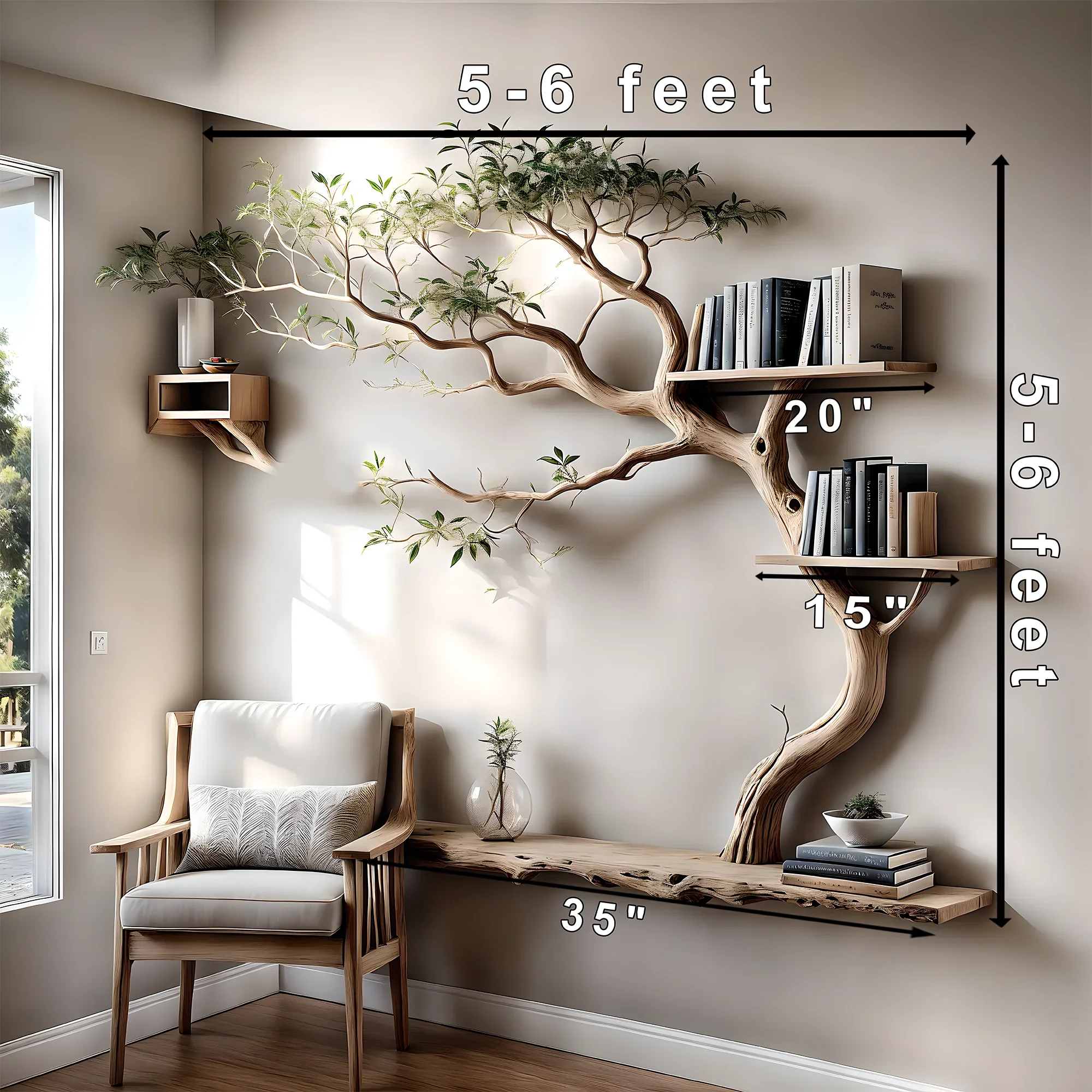 tree branch bookshelf with stand, wall decoration bookshelf, living room decoration