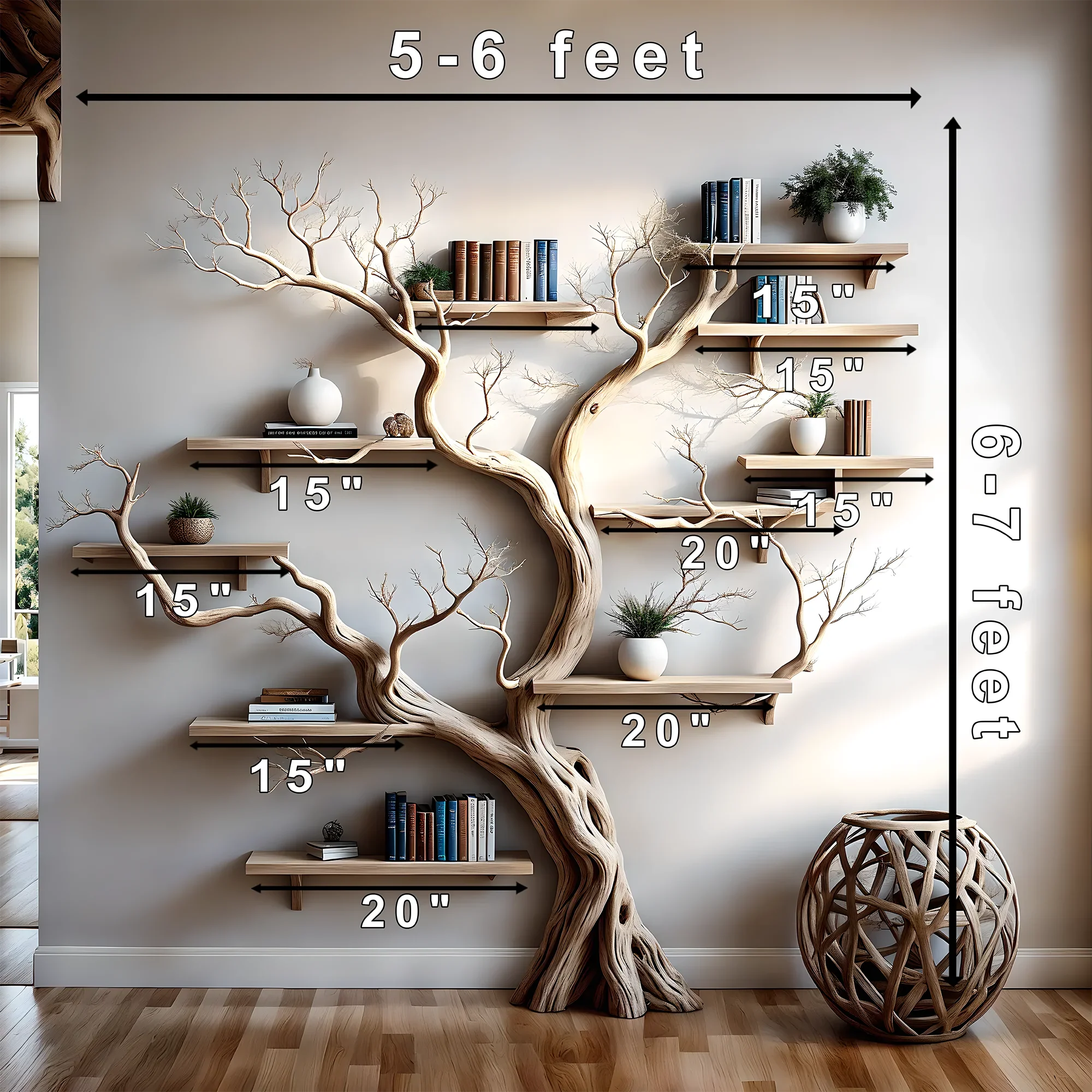 driftwood, solid wood, tree branch bookshelf, home decoration shelf