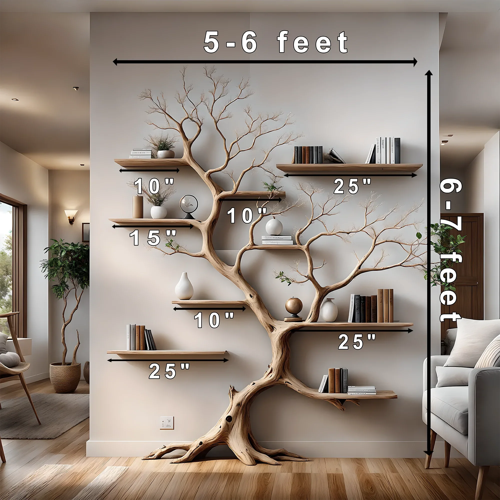 Tree-shaped bookshelf for home decoration, bedroom decoration, solid wood bookshelf