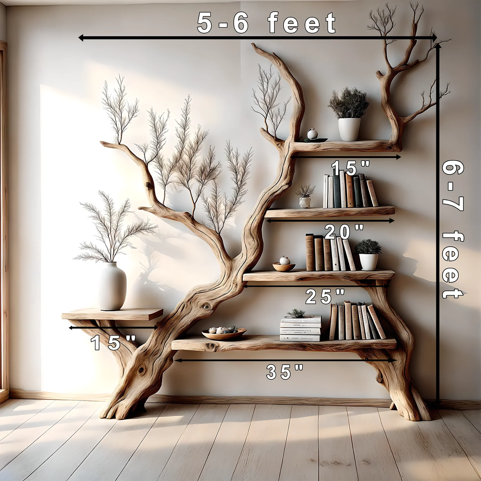 Tree branch bookshelves, handmade furniture, floating bookshelves, bookshelves, living room, children's room bookshelves