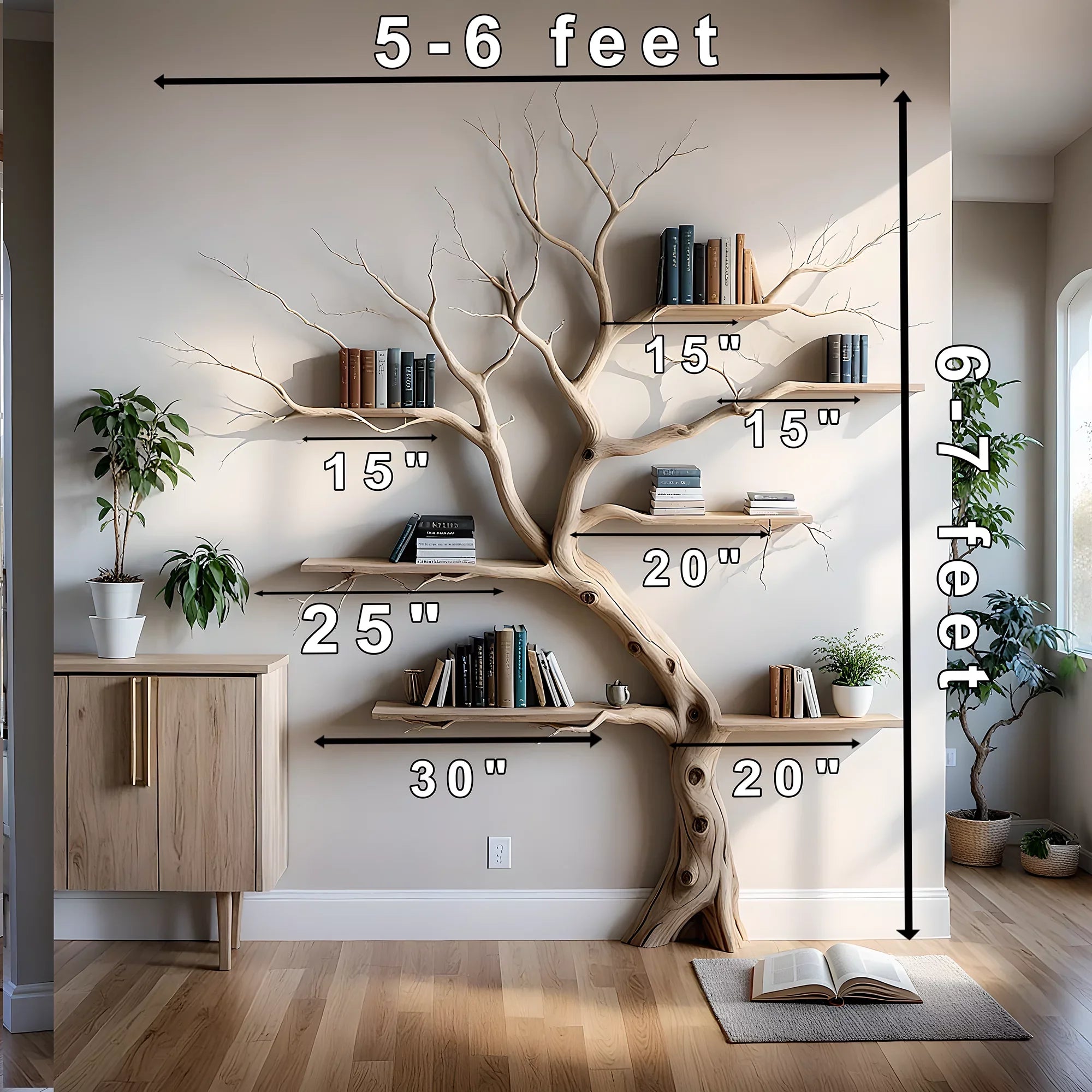 Decorative bookshelves for living room, driftwood bookshelves, solid wood bookshelves