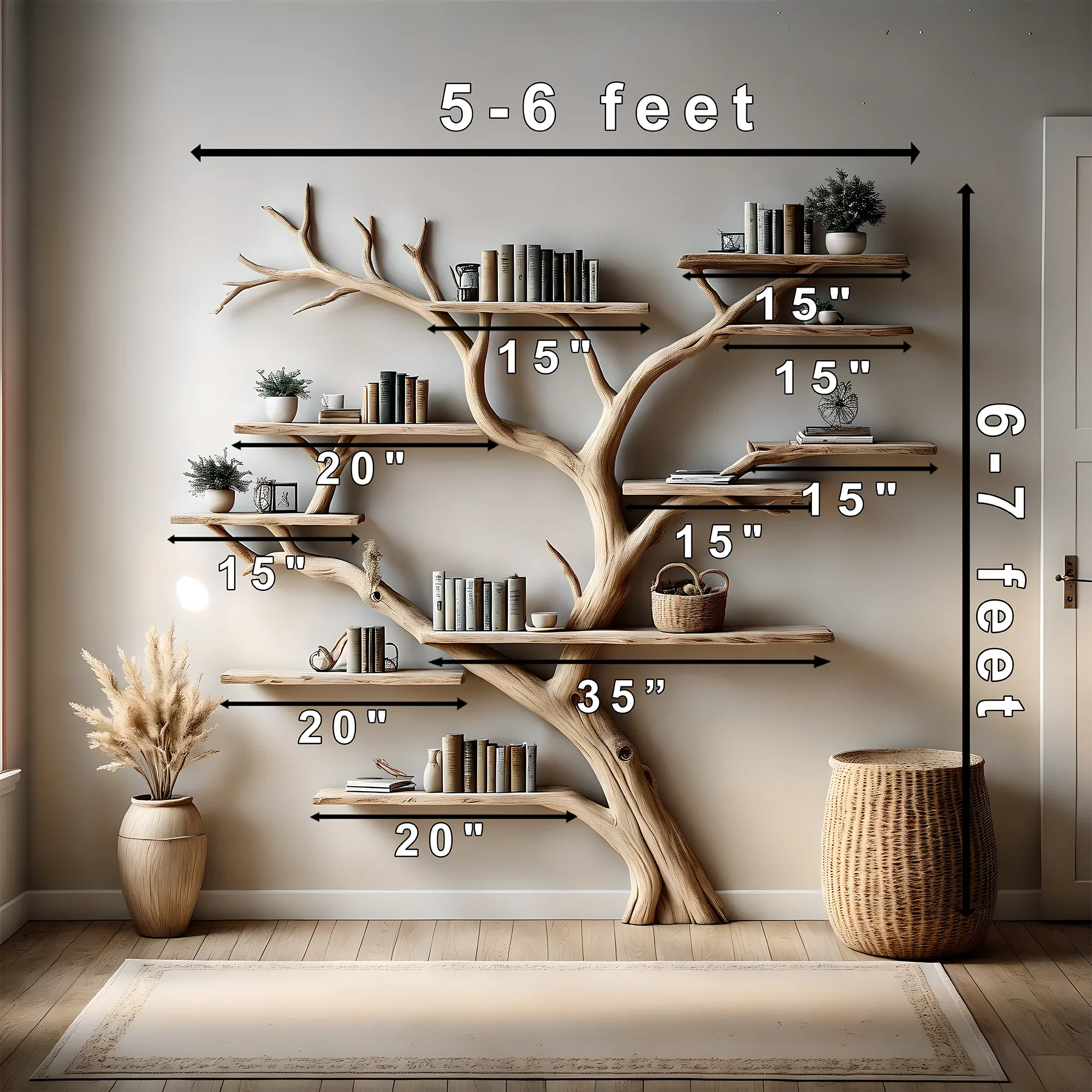 Bookshelf, Bookcase, Tree bookcase, Wooden bookshelf, Wall-mounted bookcase, Wooden bookshelf