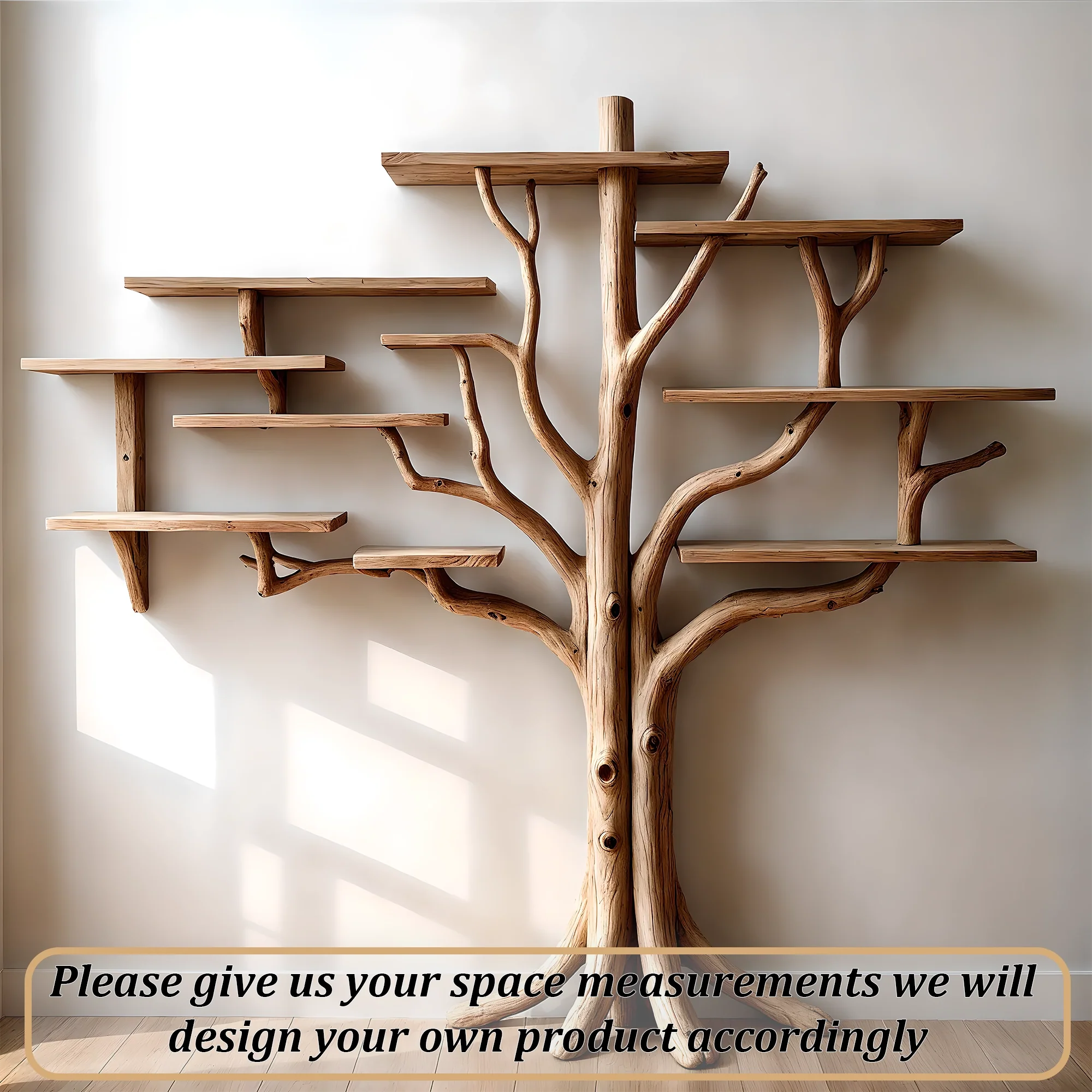 Tree shaped bookshelf, solid wood tree branch shelf, handmade wall hanging interior decoration for home