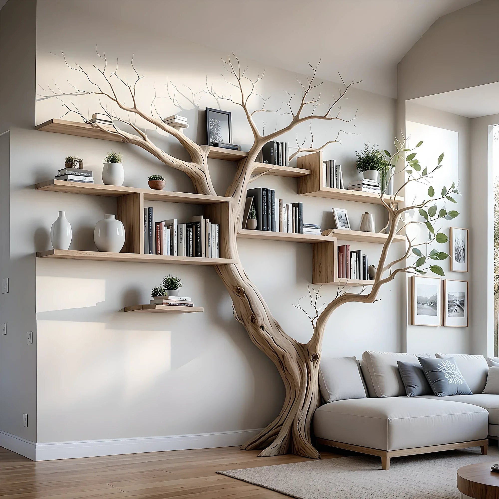 Tree branch floating shelf solid wood live edge floating corner wall shelf unique bookcase home decor .