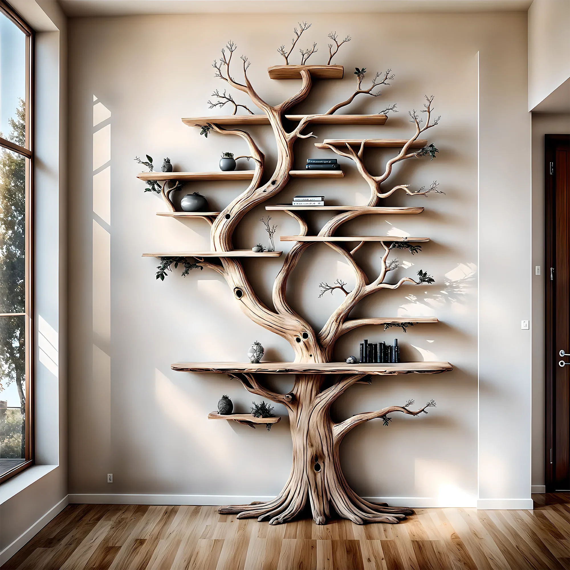 Decorative bookshelf shaped like aged wood, living room decorative bookshelf, wooden farmhouse bookshelf