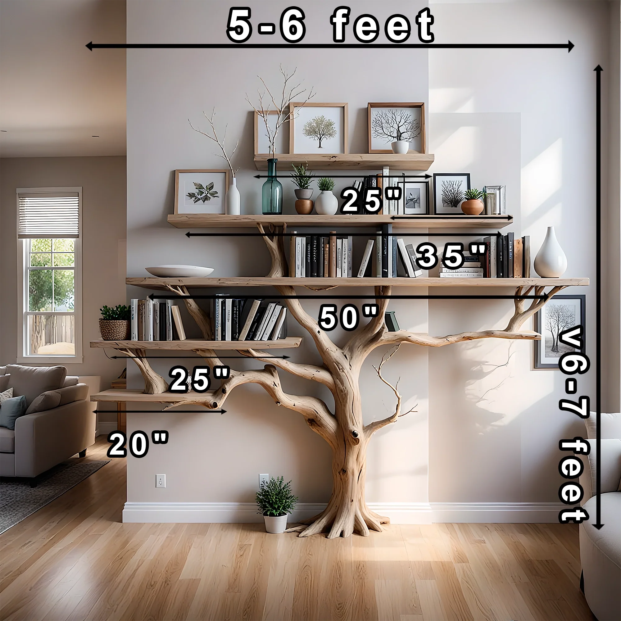 Tree branch floating bookshelf unique bookcase handmade furniture wall mount book shelf decor home