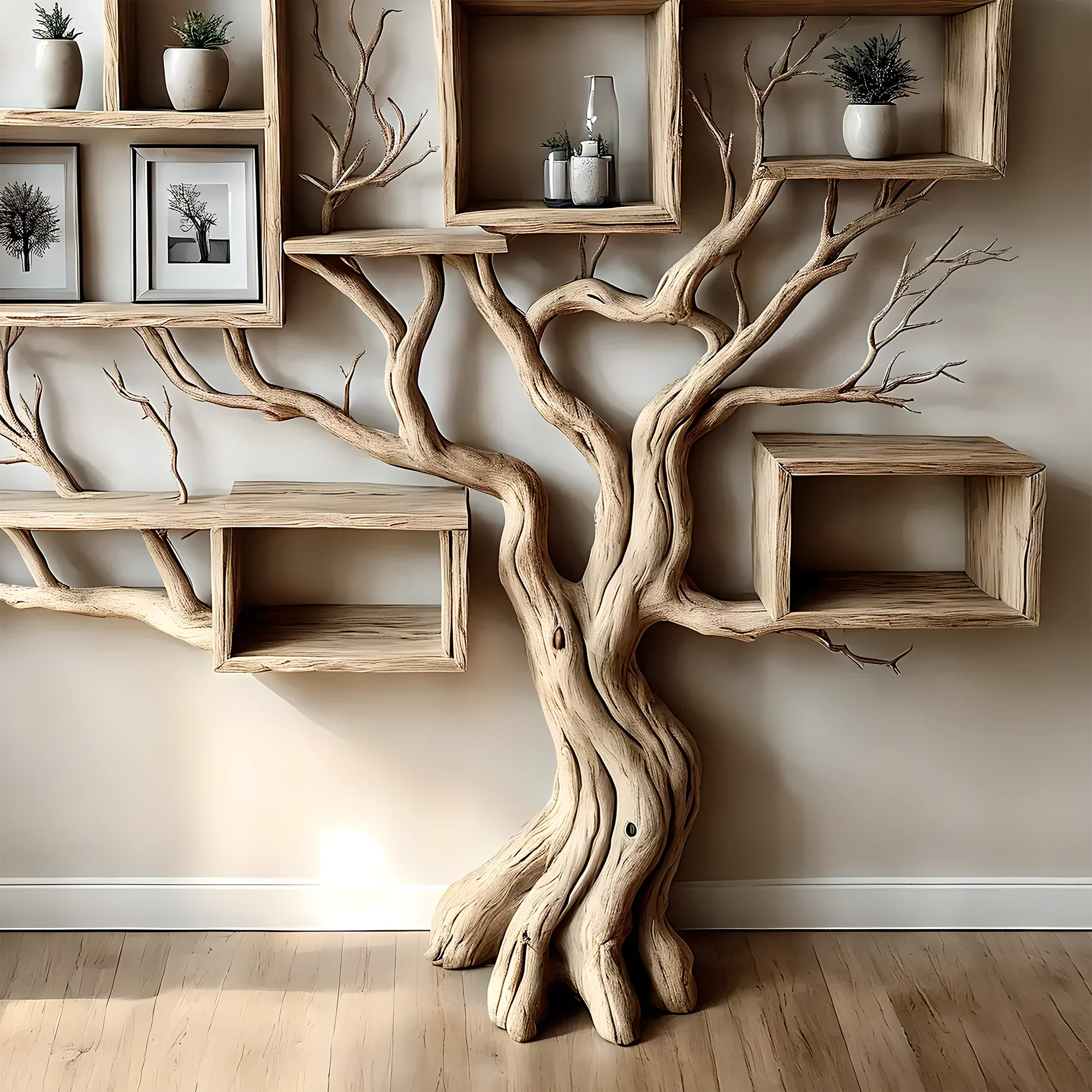 Tree bookshelf floating book shelf bookcase solid wood hanging shelves unique decor for living room