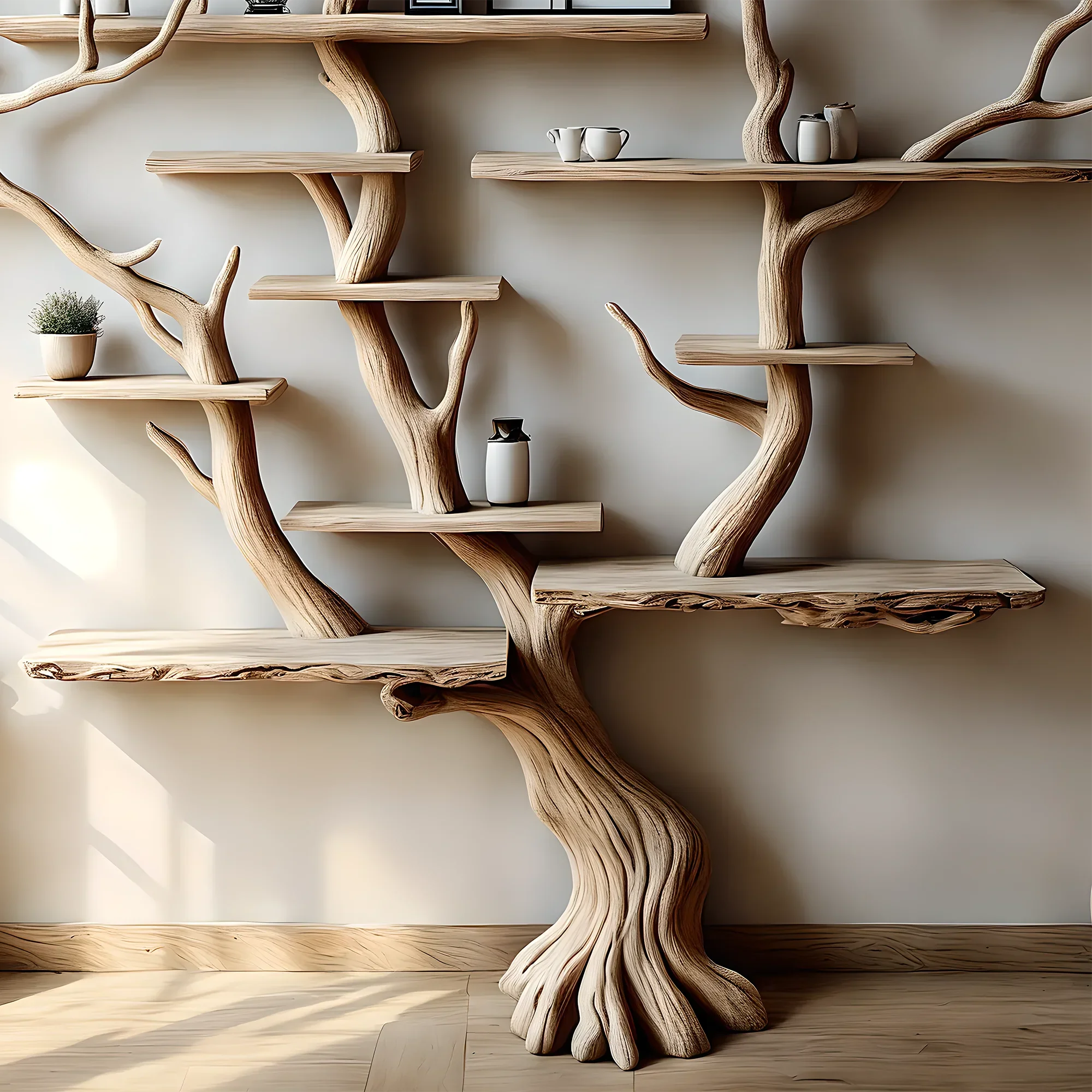 Floating Tree Branch Bookshelf Decorative Shelf Solid Natural Wood Bookshelf Customized Bookcase