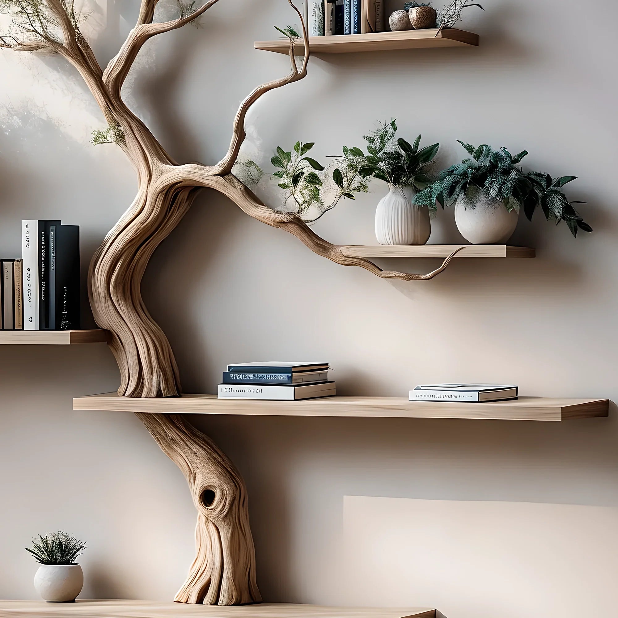 Floating bookshelf solid wood bookshelf on the wall for artistic home decoration