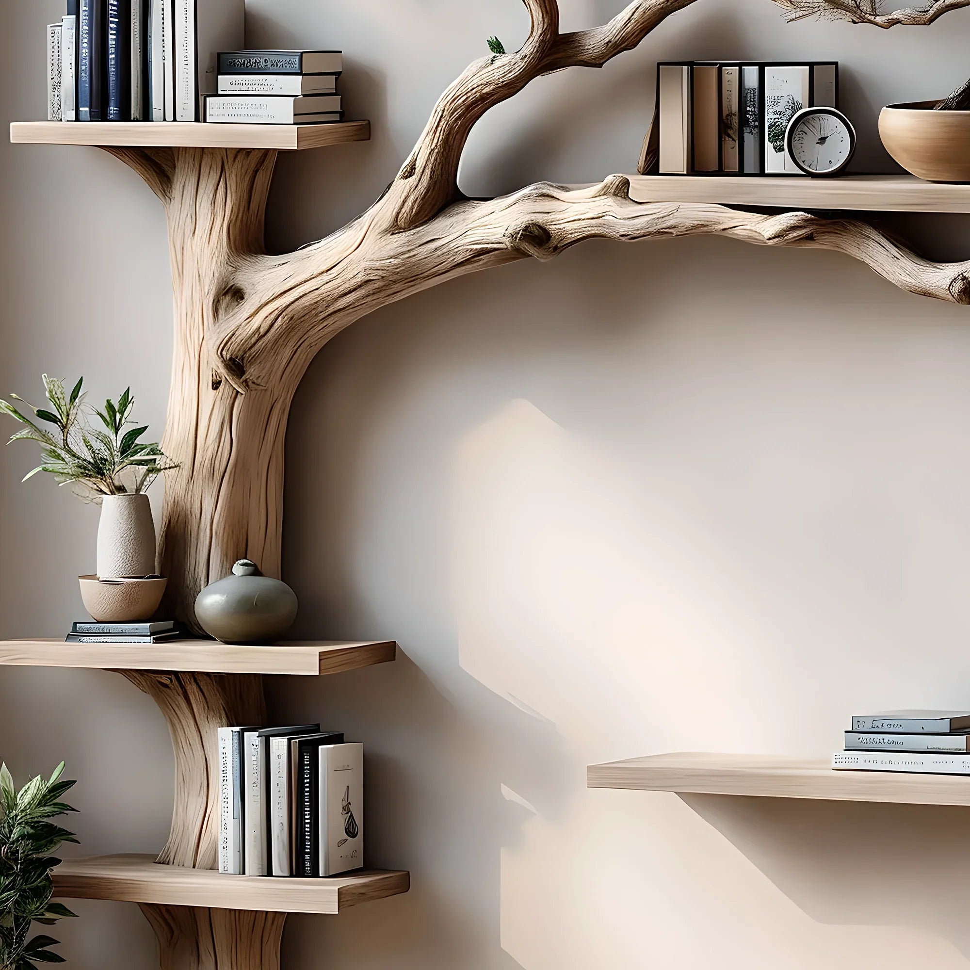 Tree bookshelf solid wood floating shelf branch solid wood bookcase wall mounted furniture and handmade decoration