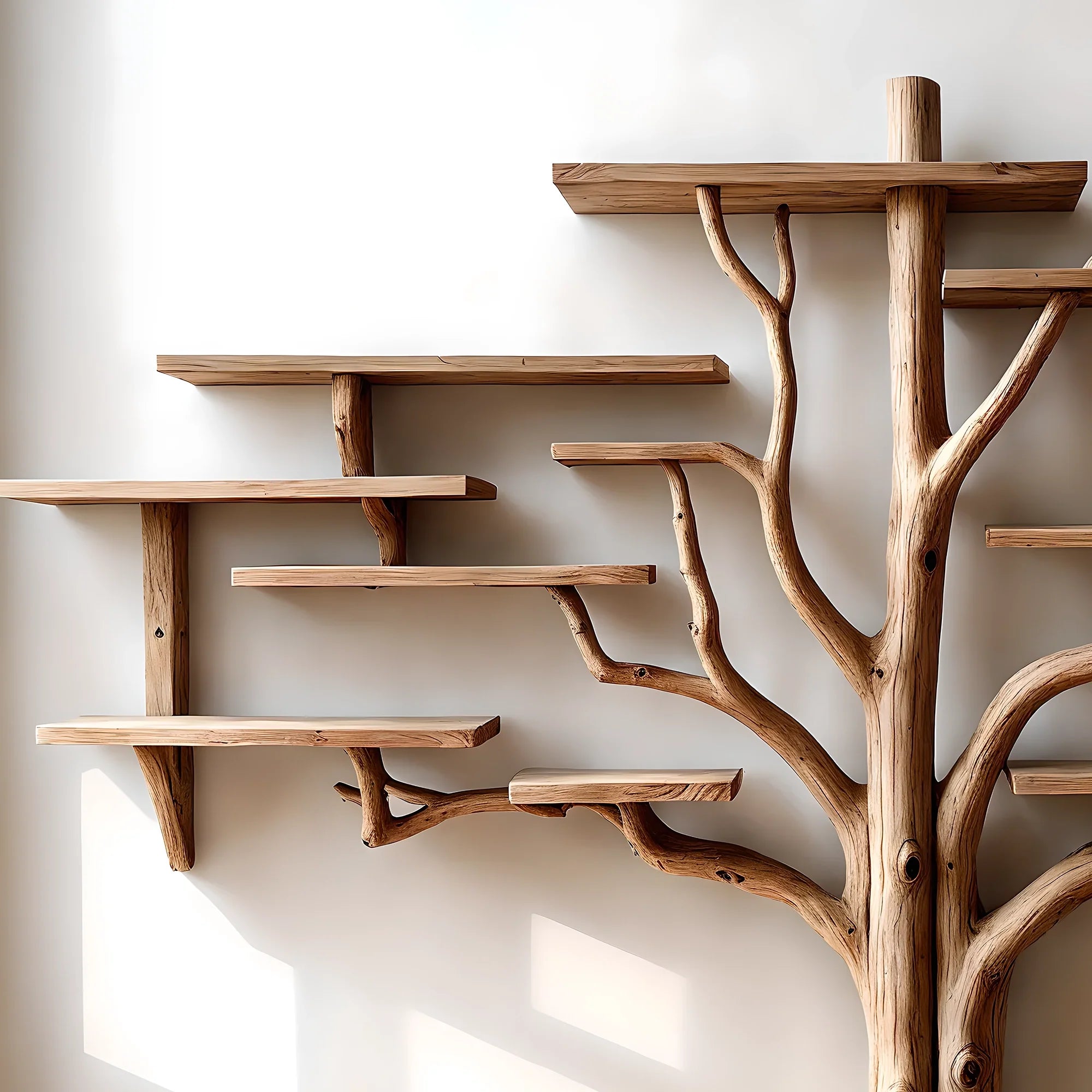 Tree shaped bookshelf, solid wood tree branch shelf, handmade wall hanging interior decoration for home