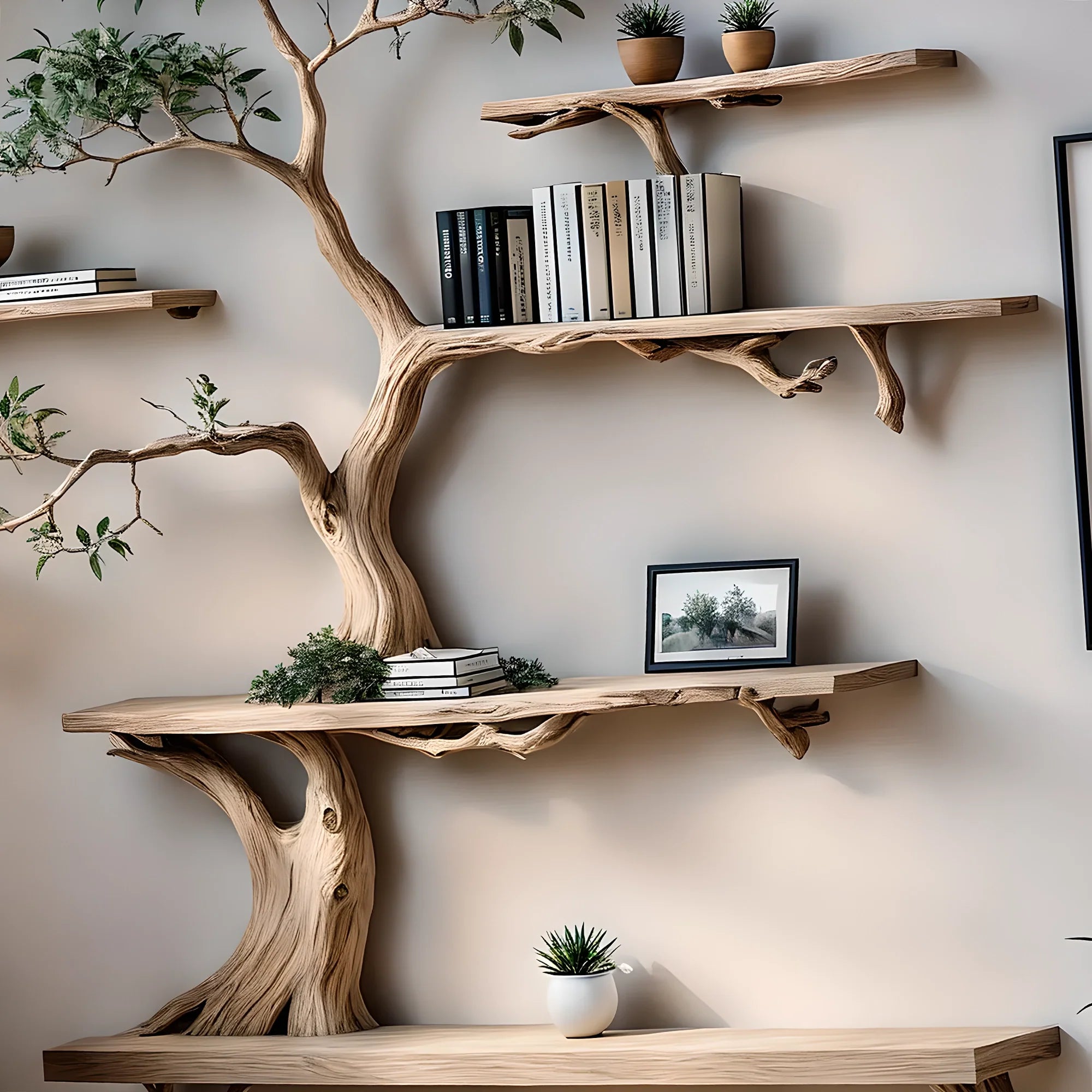 Bookshelf Tree-shaped wooden shelf for interior decoration, handmade wooden shelf