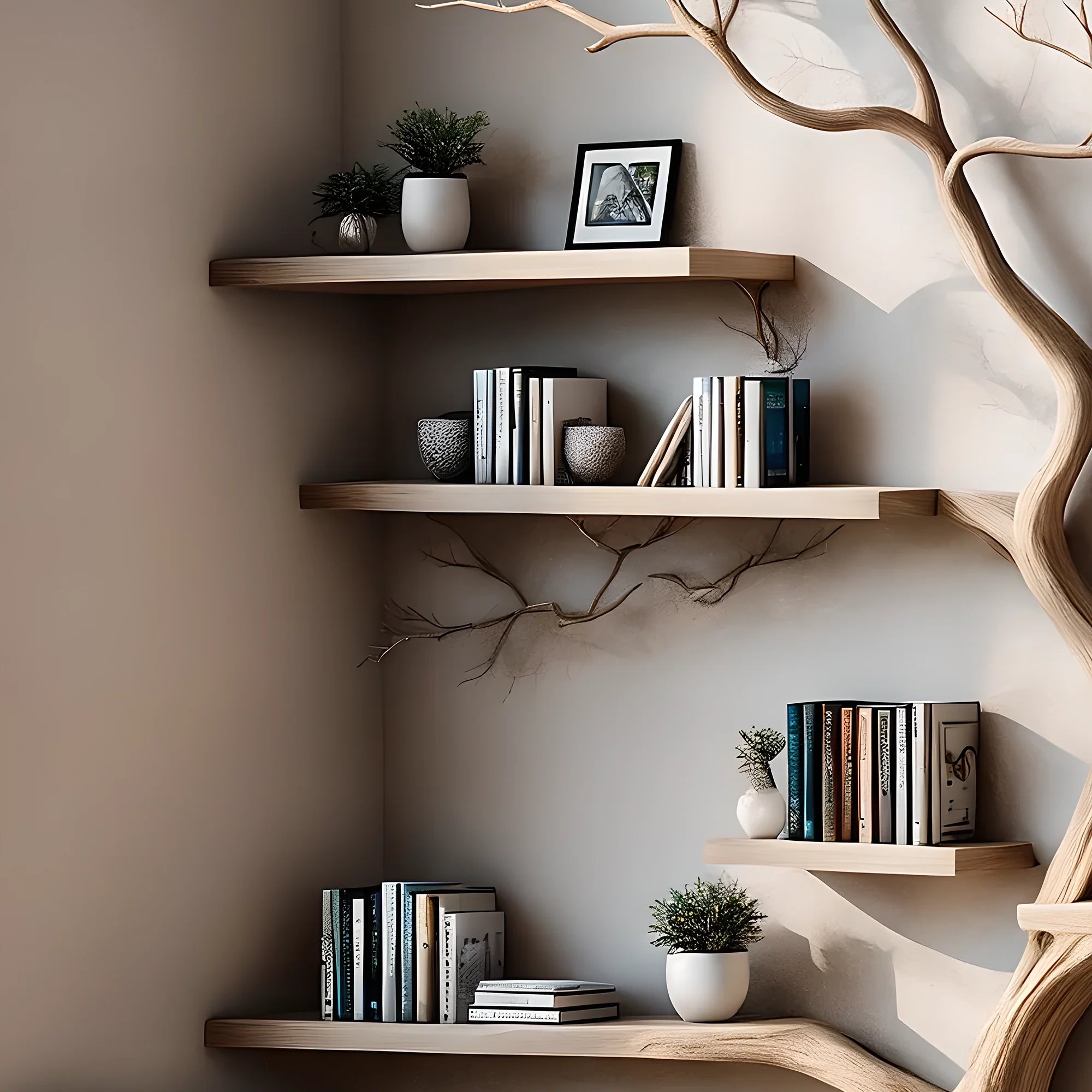 Bookshelf Tree-shaped wooden shelf for interior decoration, handmade wooden shelf, bookshelf made of aged wood