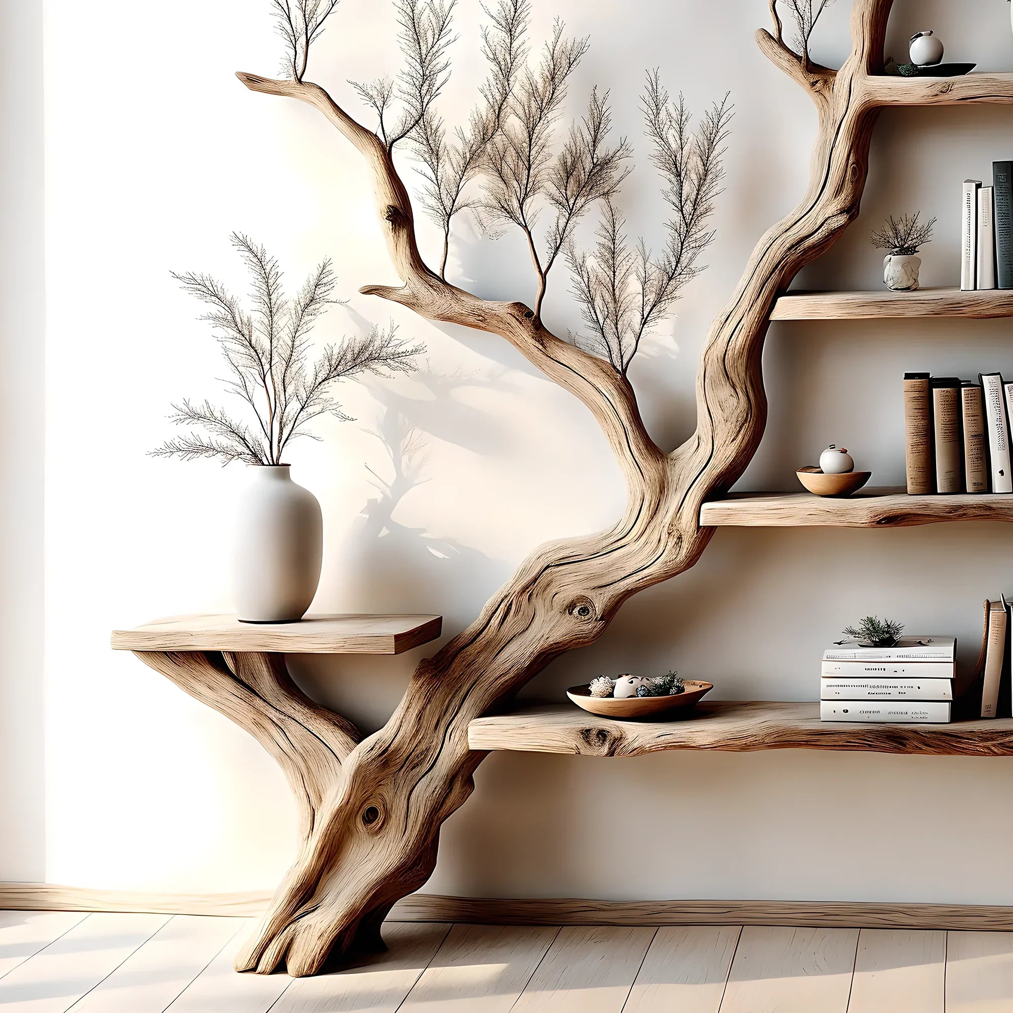 Tree branch bookshelves, handmade furniture, floating bookshelves, bookshelves, living room, children's room bookshelves