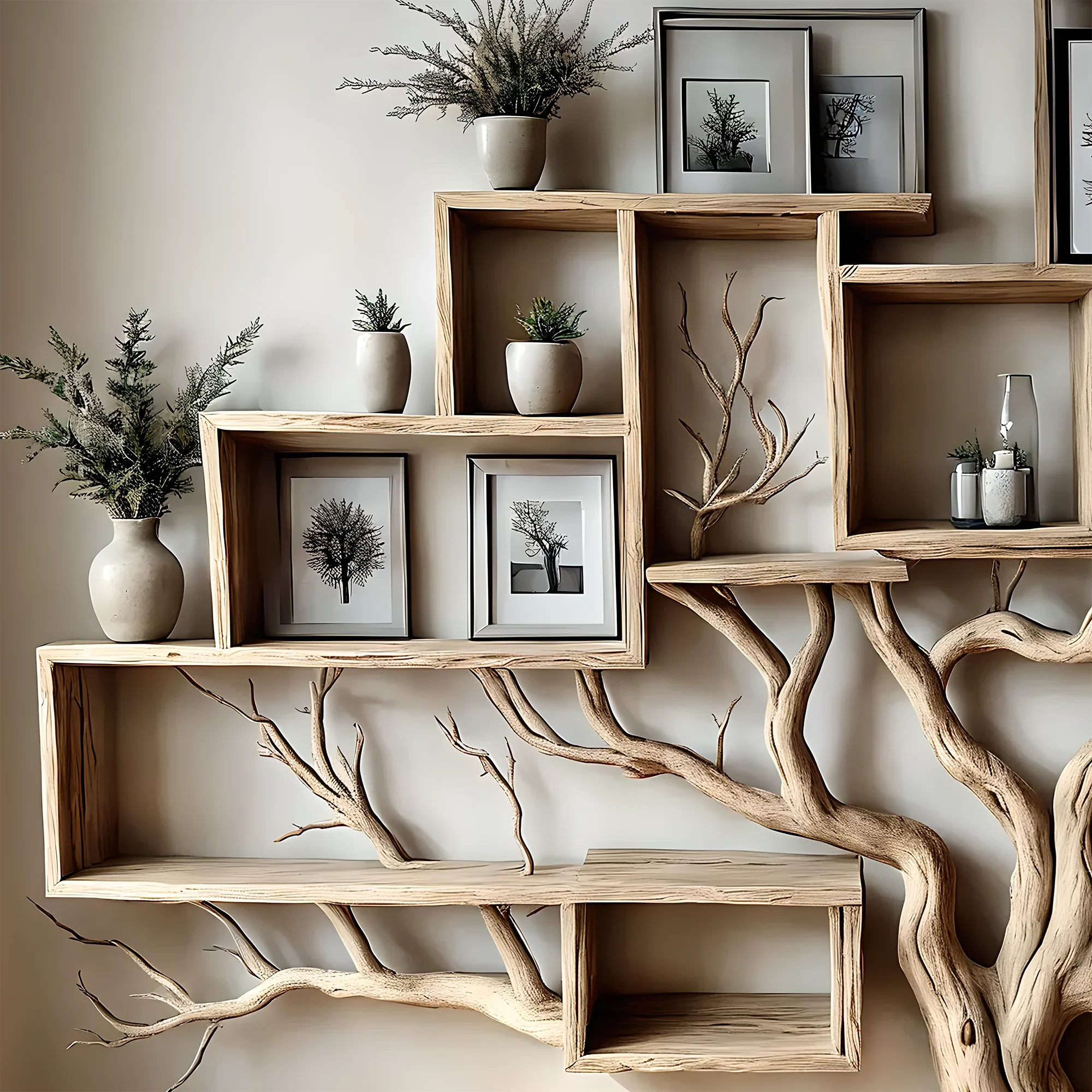 Tree bookshelf floating book shelf bookcase solid wood hanging shelves unique decor for living room