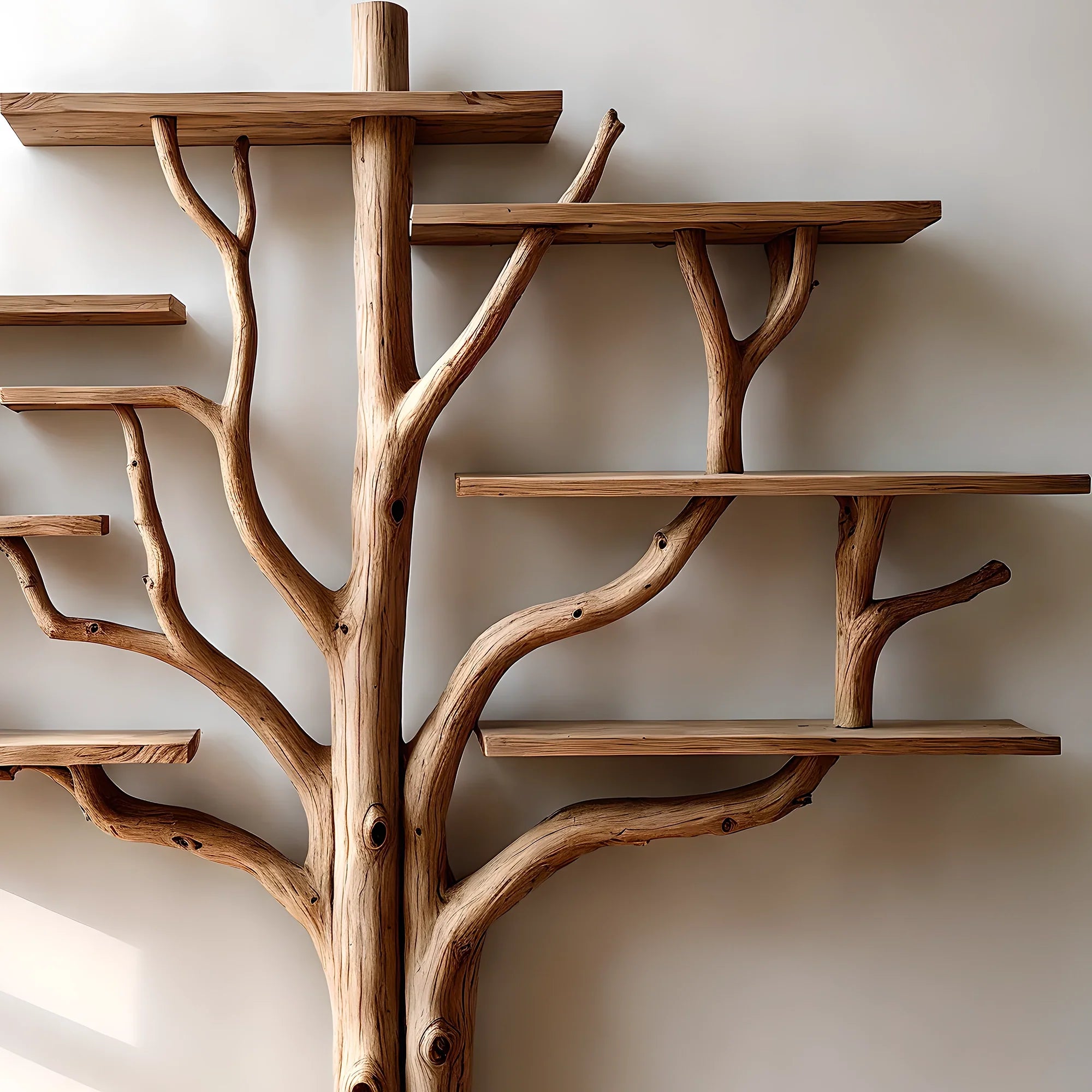 Tree shaped bookshelf, solid wood tree branch shelf, handmade wall hanging interior decoration for home