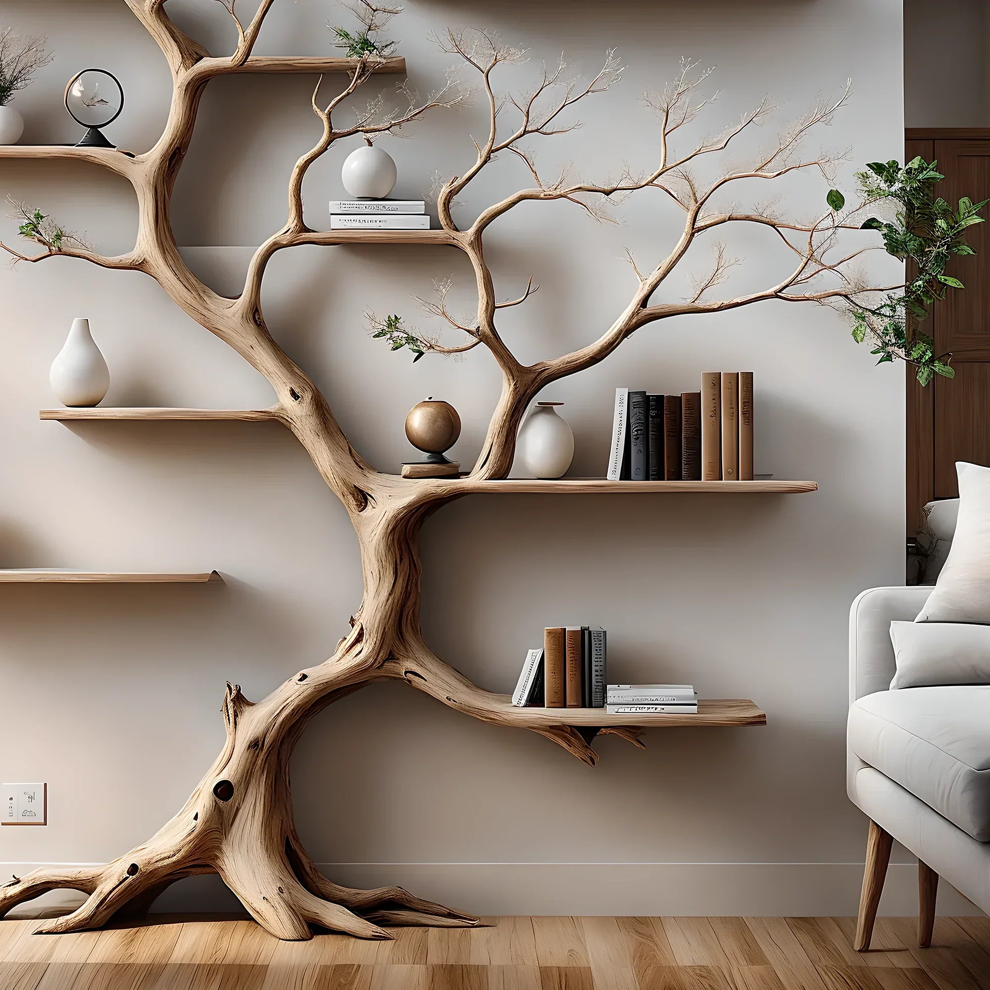 Tree-shaped bookshelf for home decoration, bedroom decoration, solid wood bookshelf