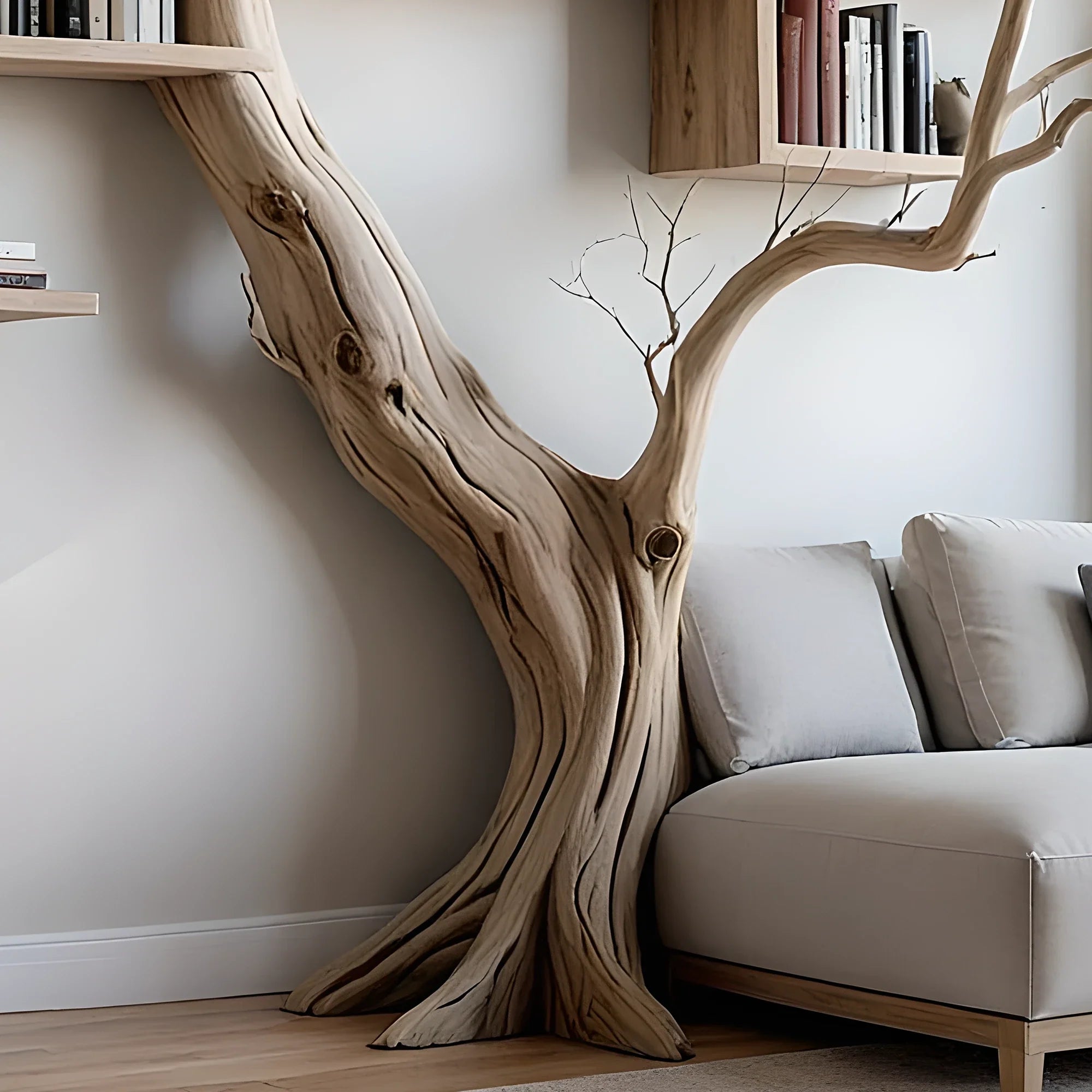 Tree branch floating shelf solid wood live edge floating corner wall shelf unique bookcase home decor .