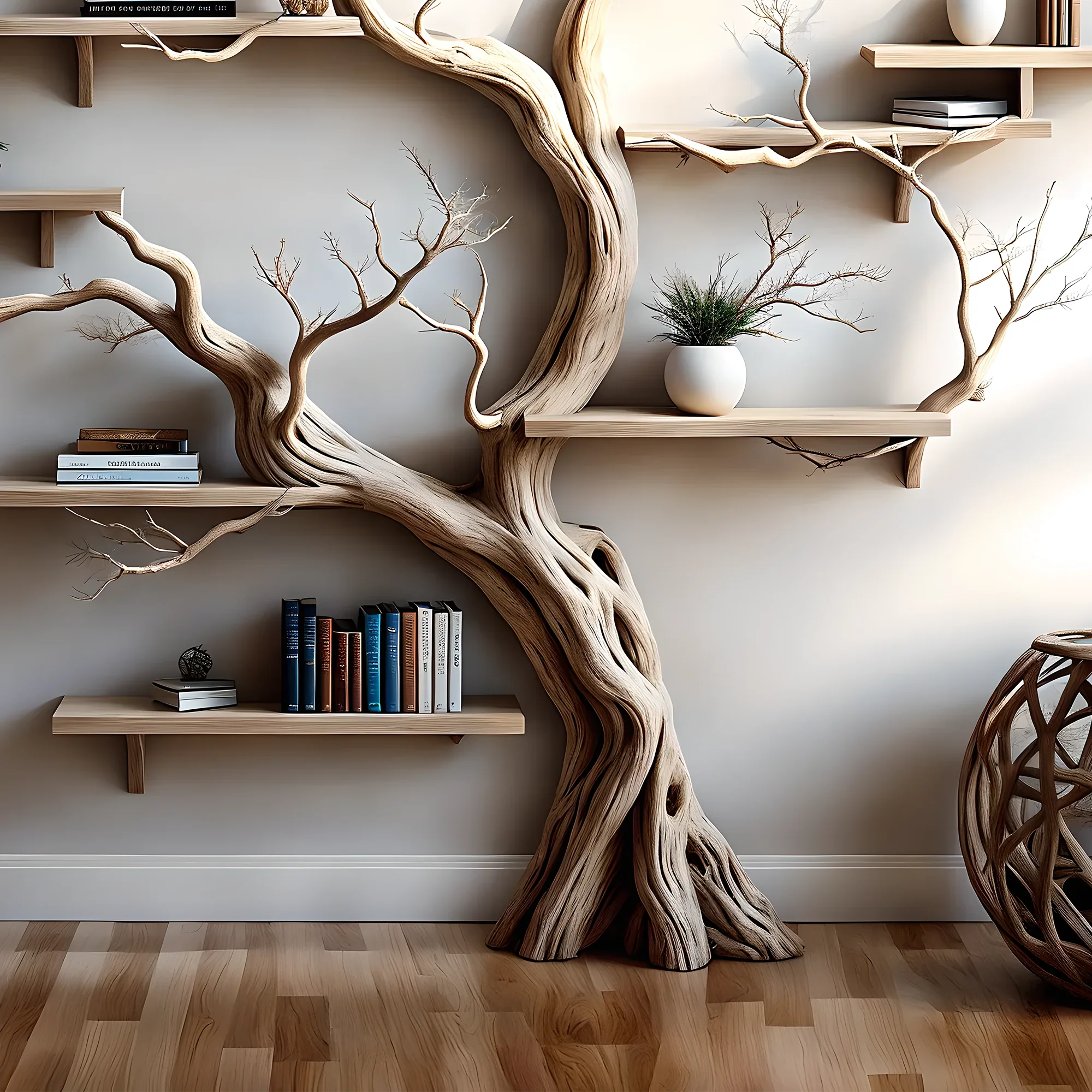 driftwood, solid wood, tree branch bookshelf, home decoration shelf