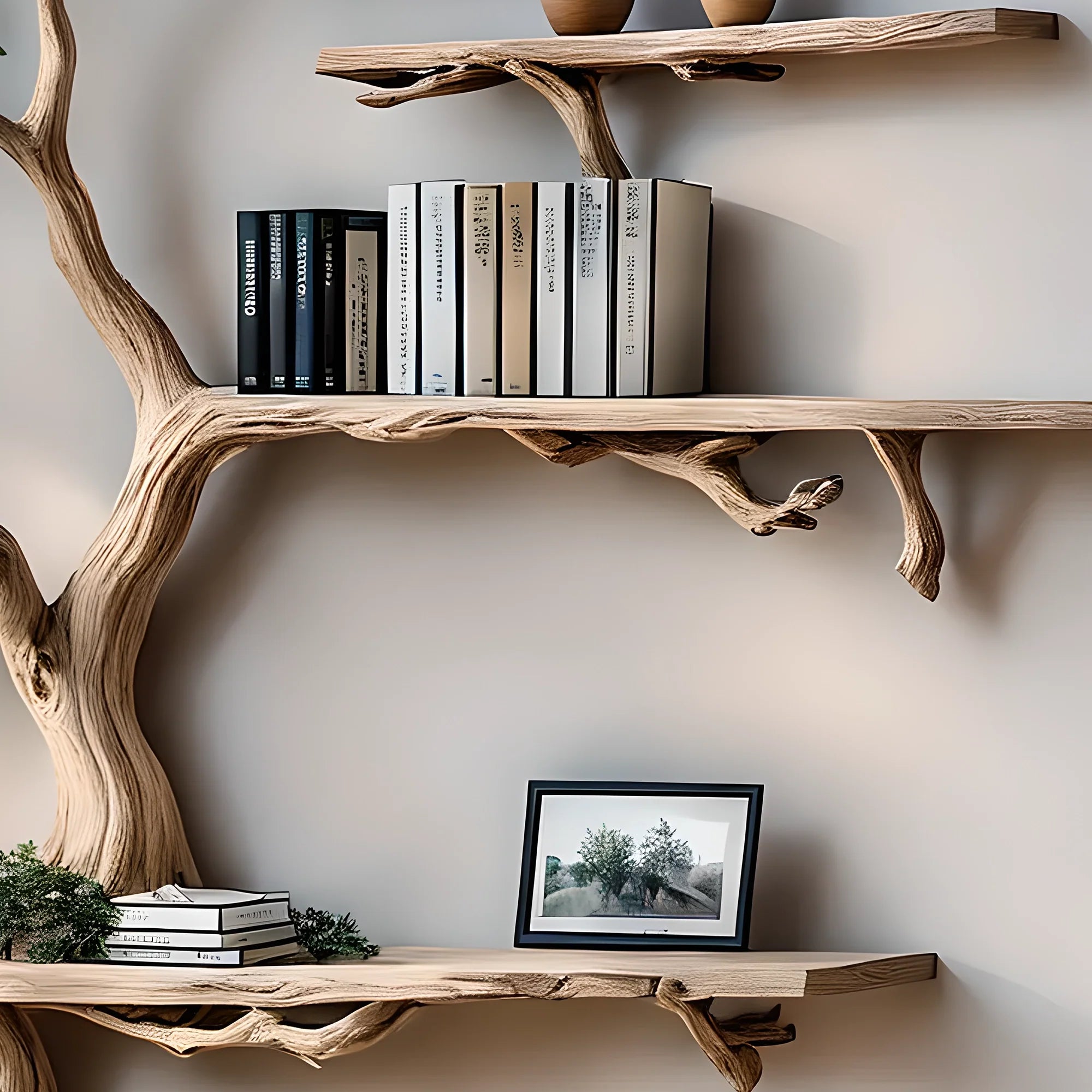 Bookshelf Tree-shaped wooden shelf for interior decoration, handmade wooden shelf