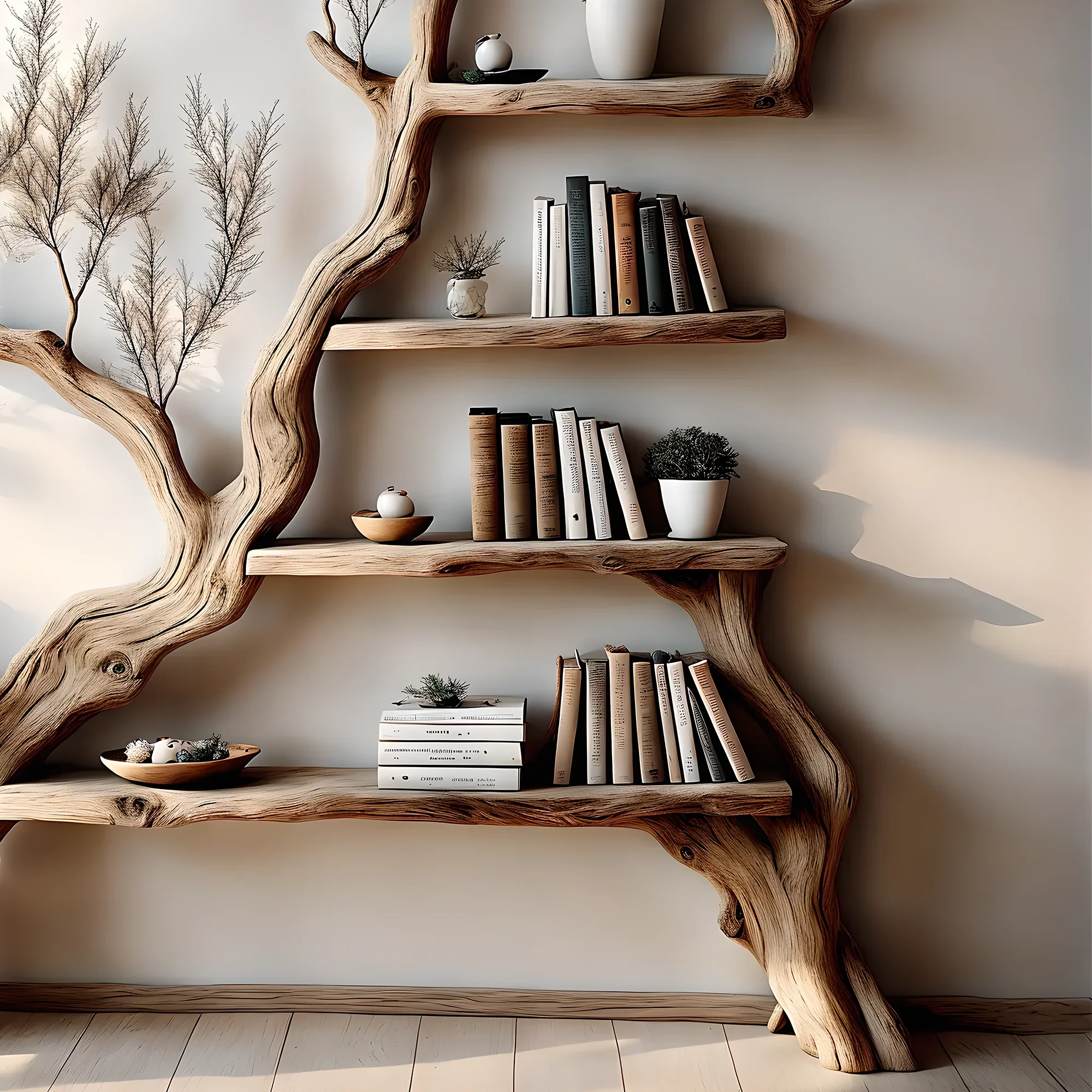 Tree branch bookshelves, handmade furniture, floating bookshelves, bookshelves, living room, children's room bookshelves