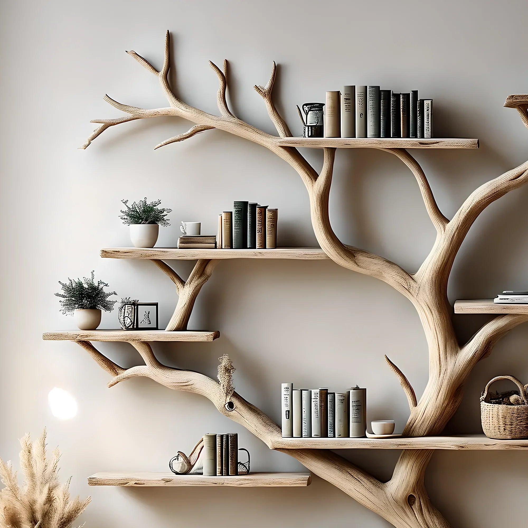 Bookshelf, Bookcase, Tree bookcase, Wooden bookshelf, Wall-mounted bookcase, Wooden bookshelf