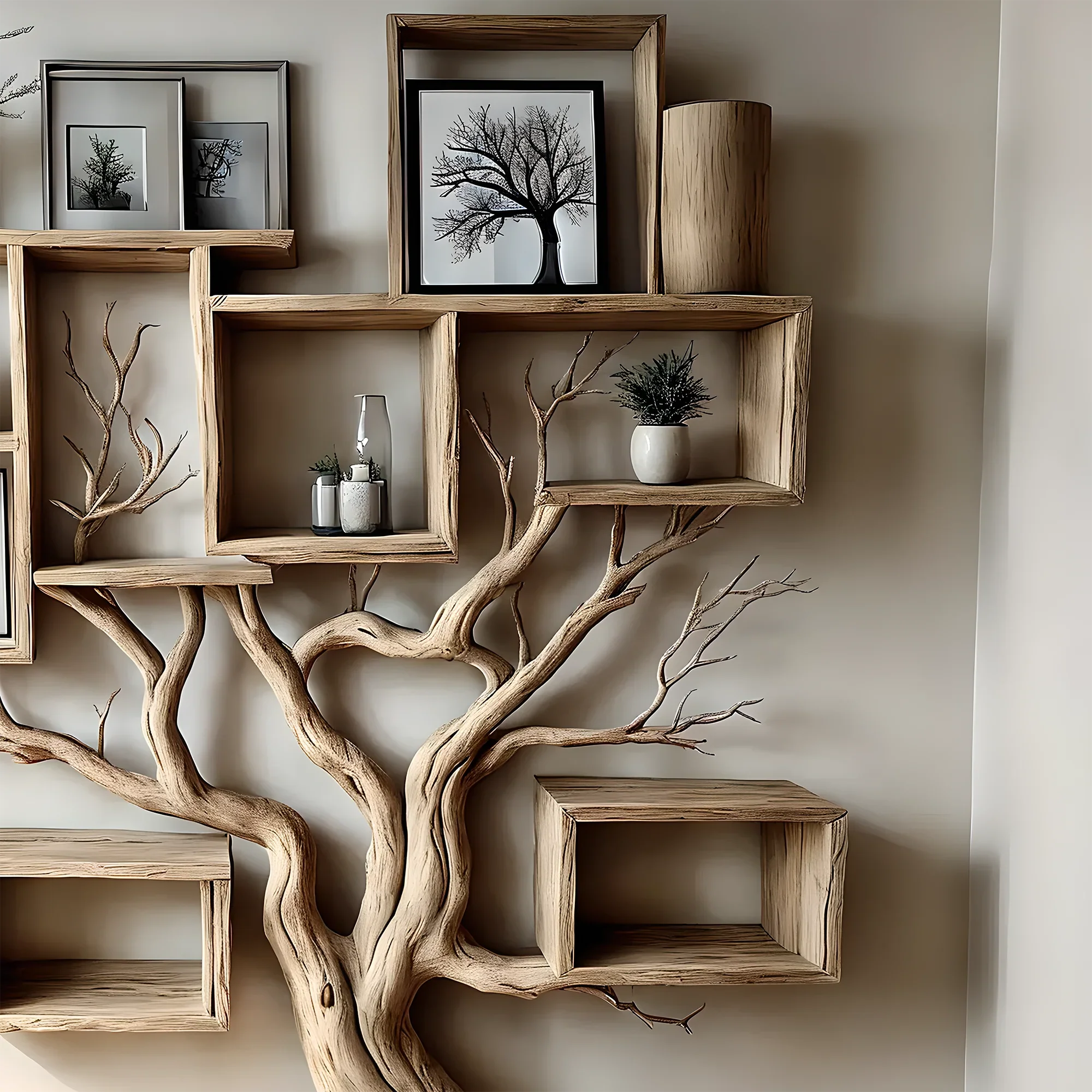 Tree bookshelf floating book shelf bookcase solid wood hanging shelves unique decor for living room