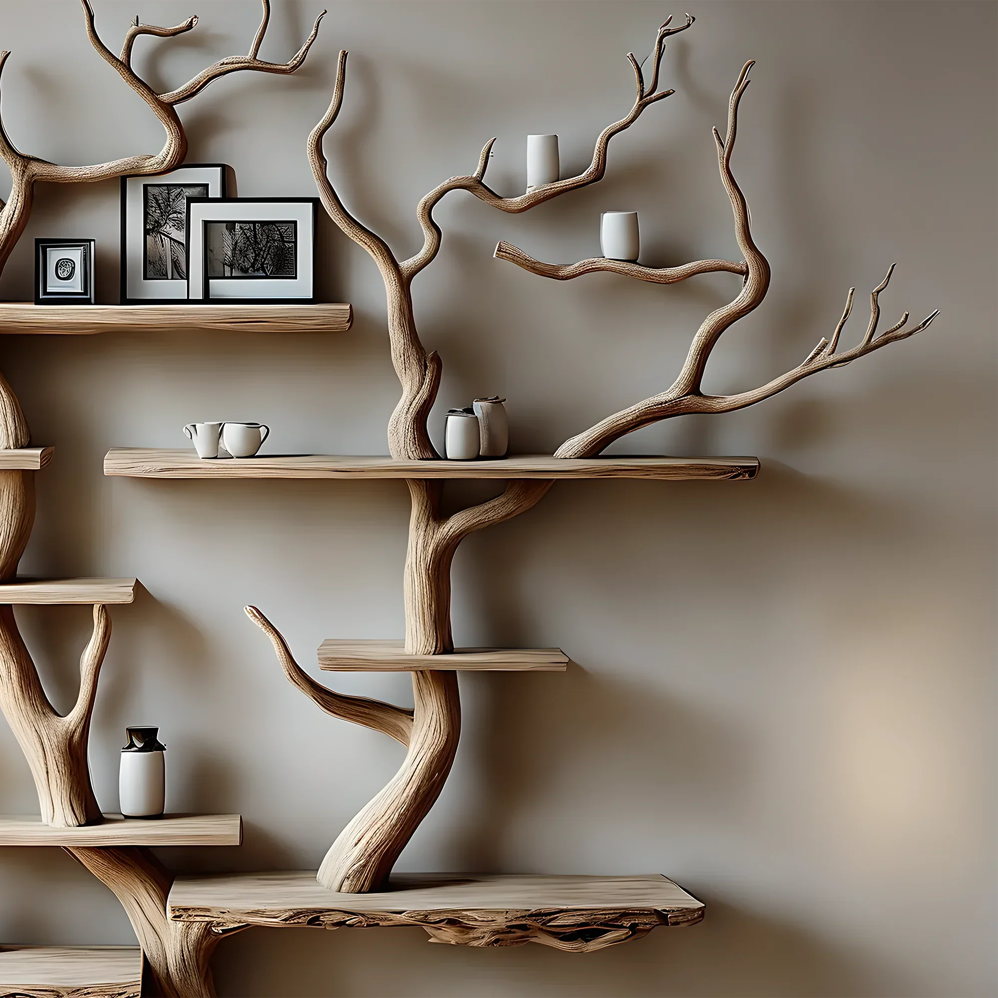 Floating Tree Branch Bookshelf Decorative Shelf Solid Natural Wood Bookshelf Customized Bookcase