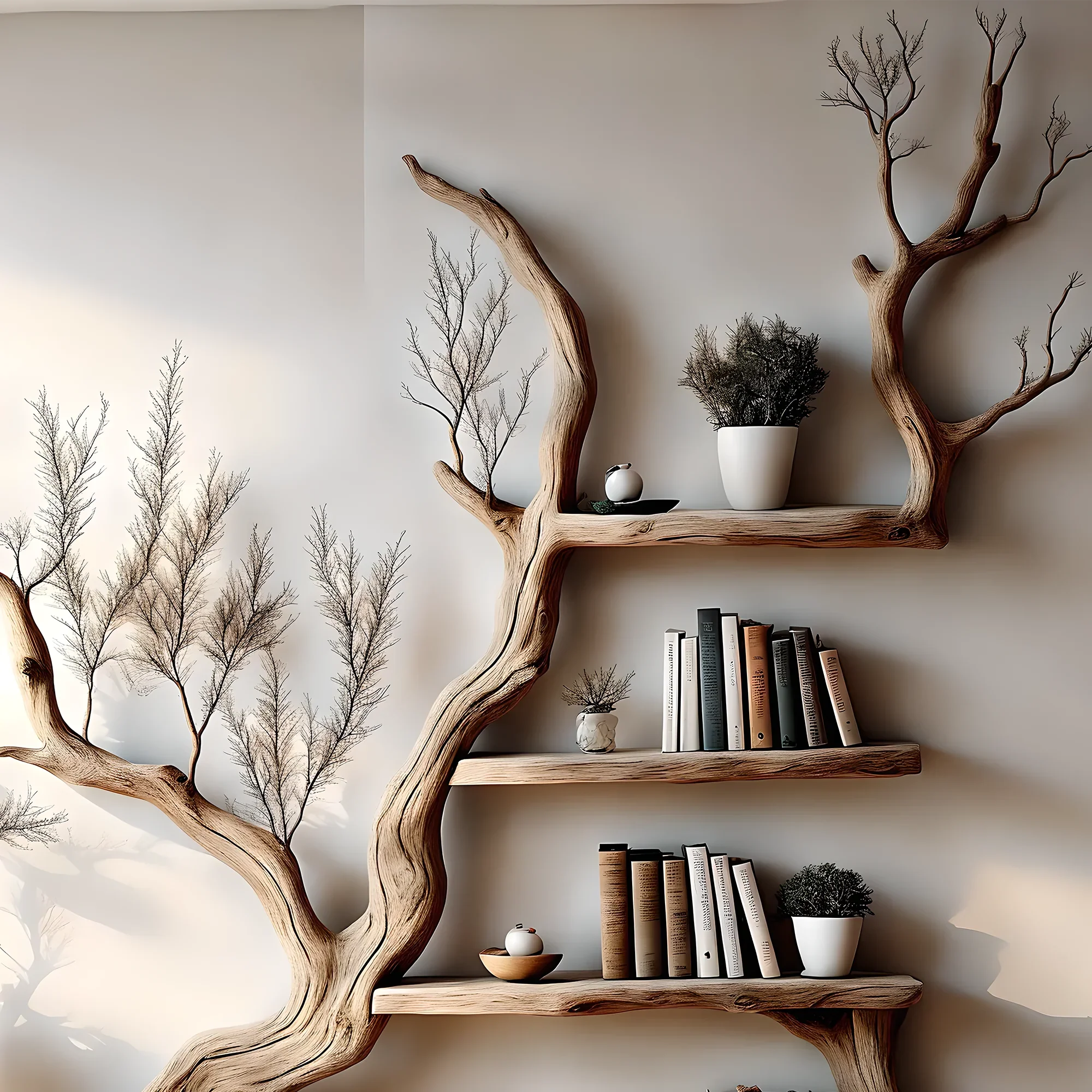 Tree branch bookshelves, handmade furniture, floating bookshelves, bookshelves, living room, children's room bookshelves