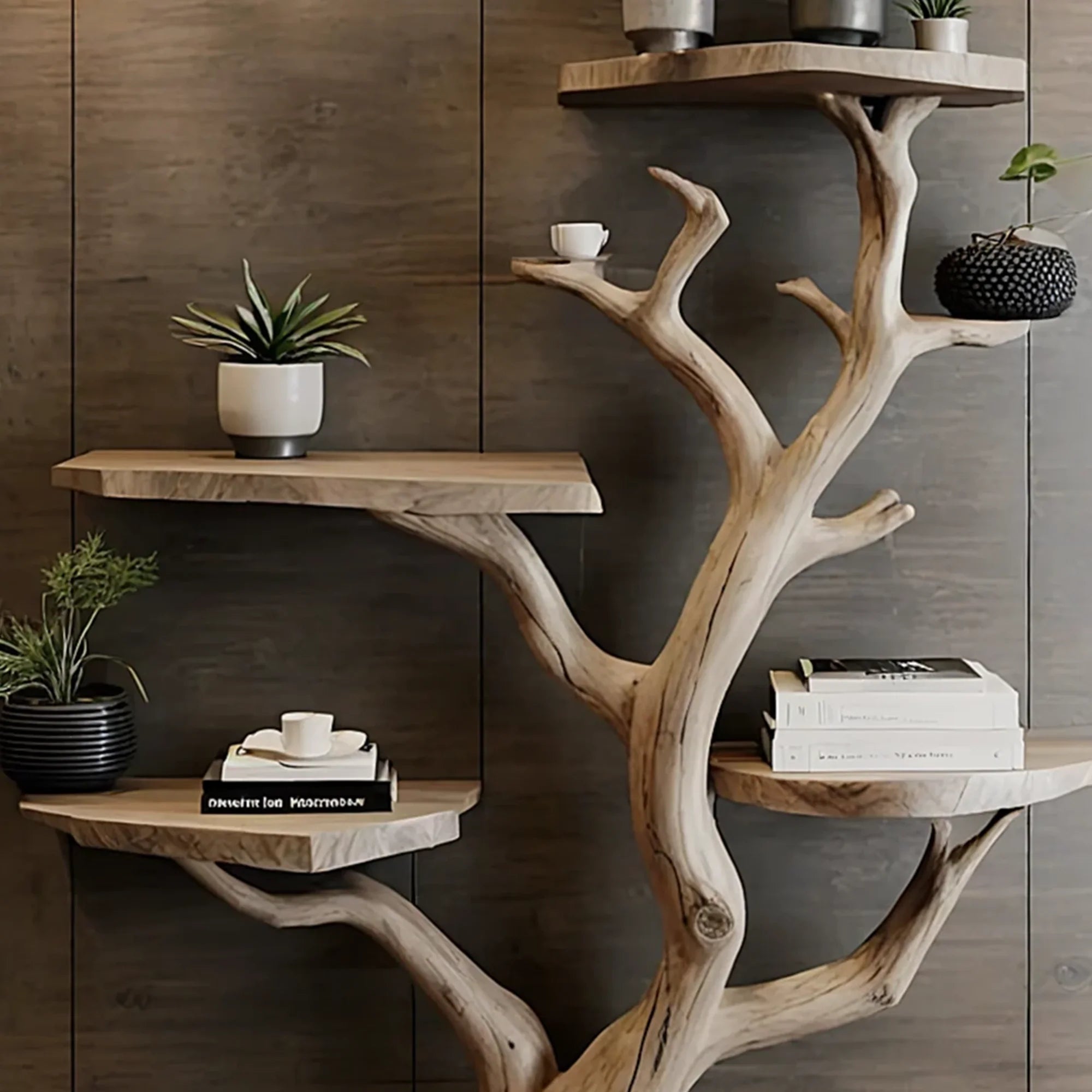 Tree branch shelf driftwood shelf corner shelf bookshelf decor solid wood carving wall decor