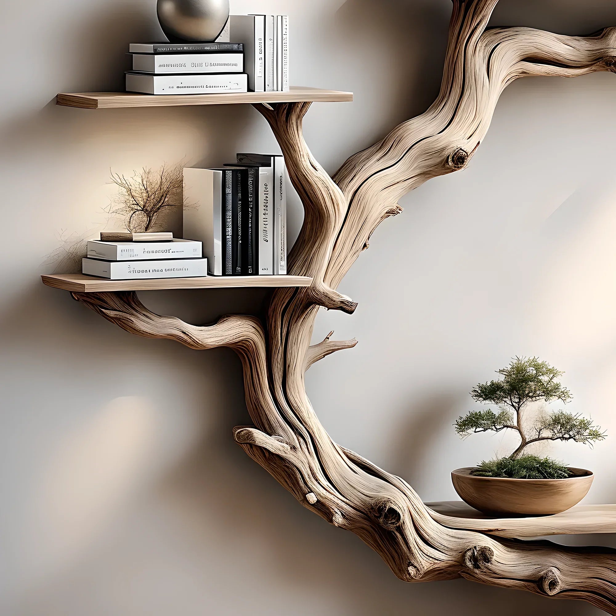 Tree branch bookshelf, handmade items, floating bookshelf, bookshelf, living room, bookshelf