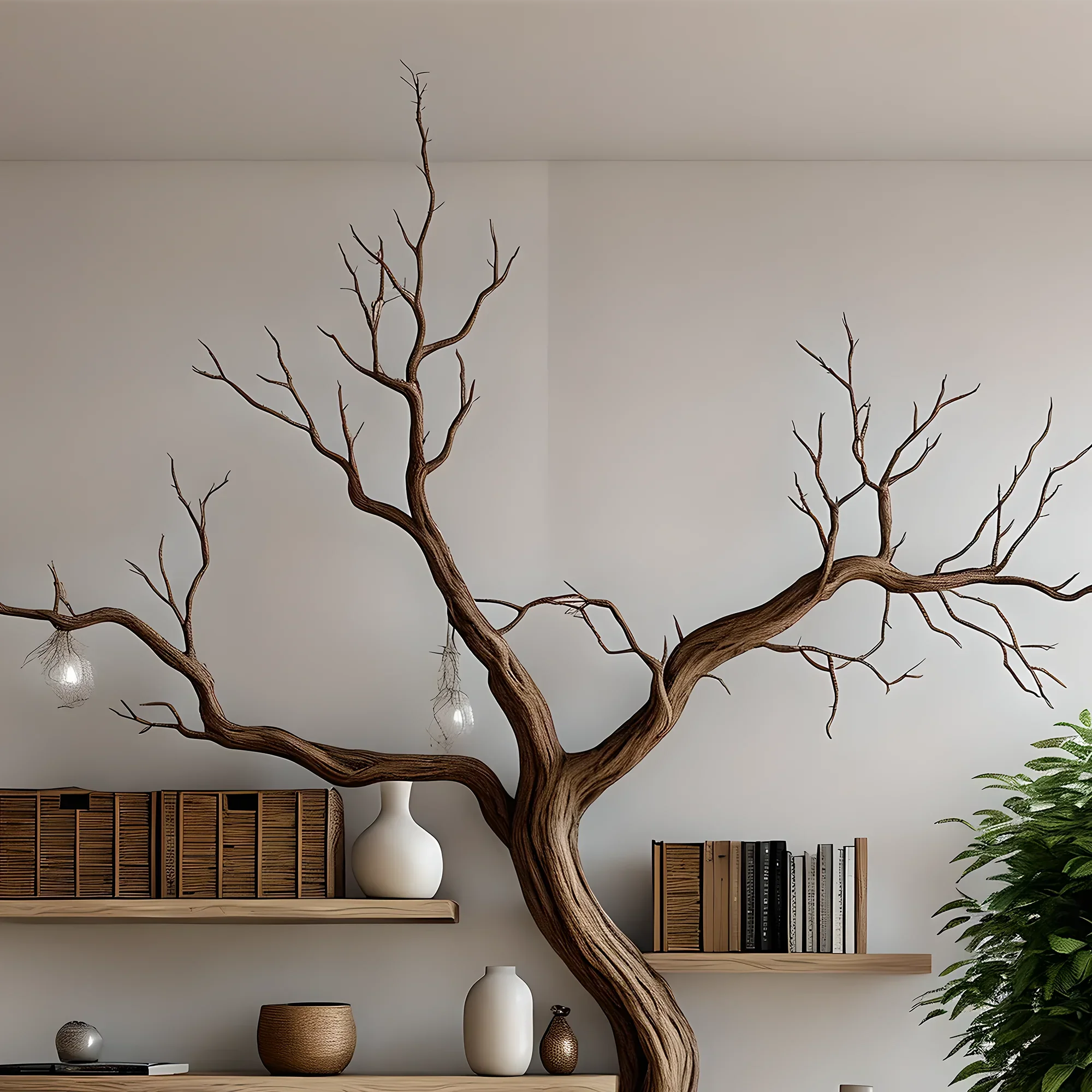 Tree branch bookshelf, handmade items, floating bookshelf, bookshelf, living room, bookshelf