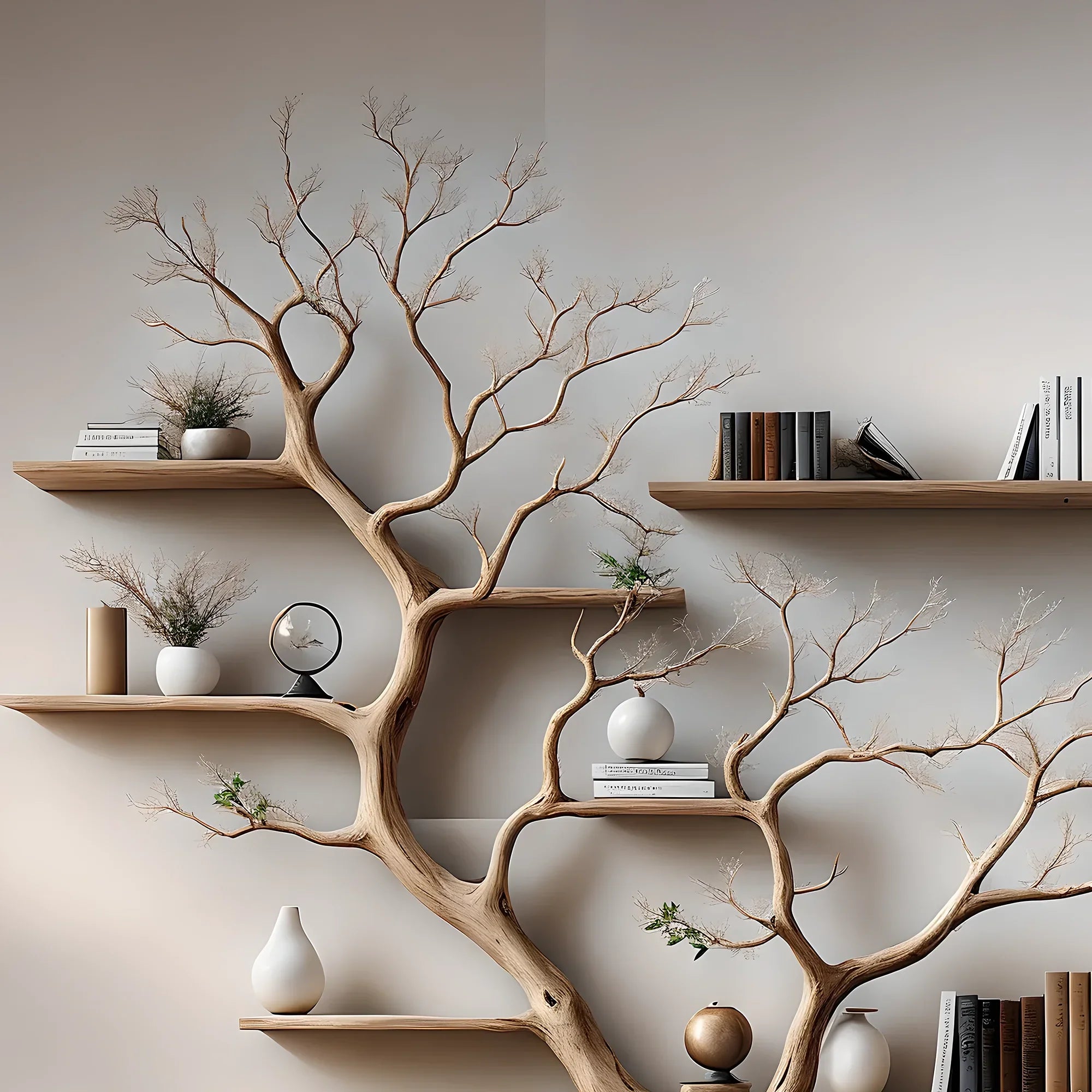 Tree-shaped bookshelf for home decoration, bedroom decoration, solid wood bookshelf