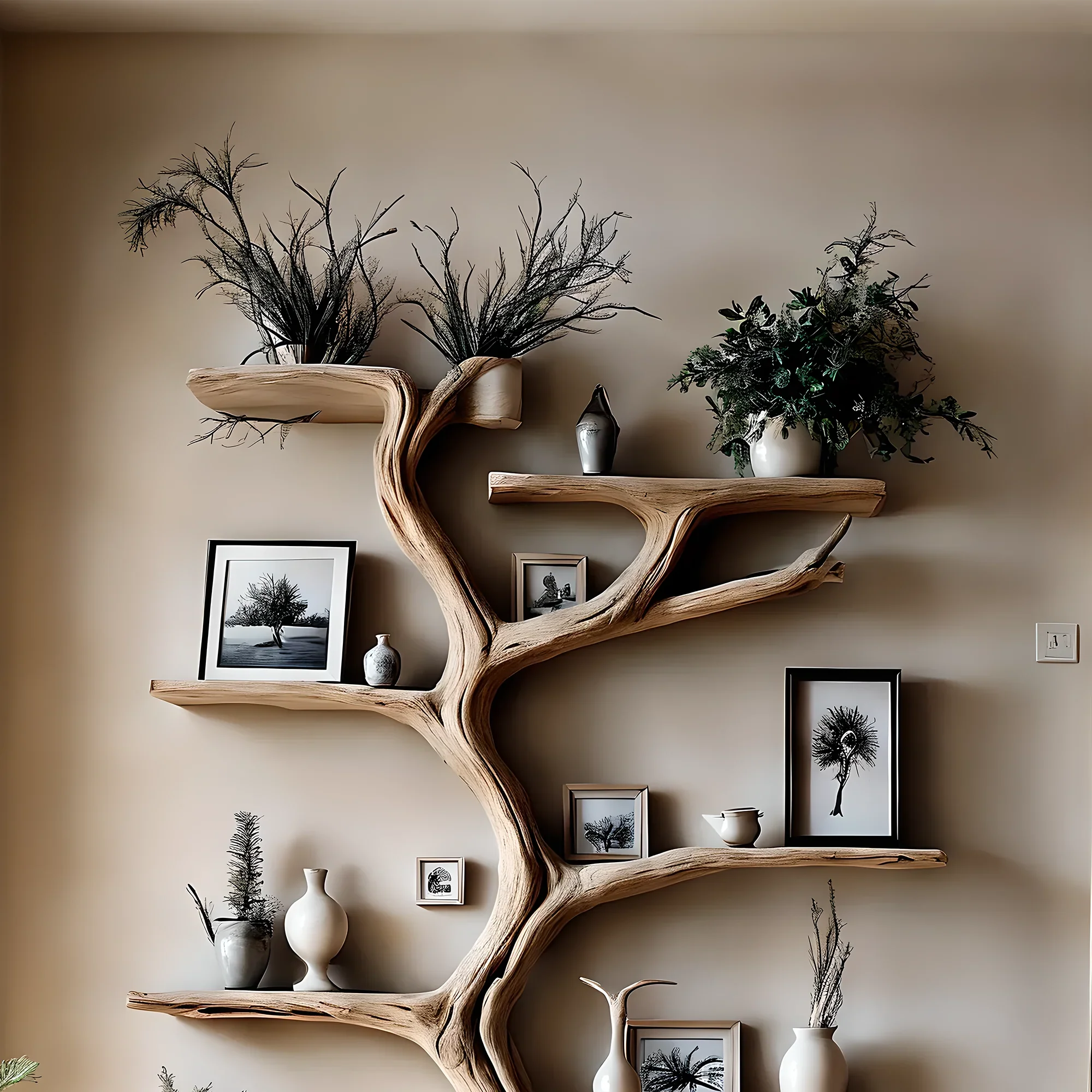 bookshelf, tree-shaped bookshelf, solid wood, teak wood, driftwood, home decoration, life gift