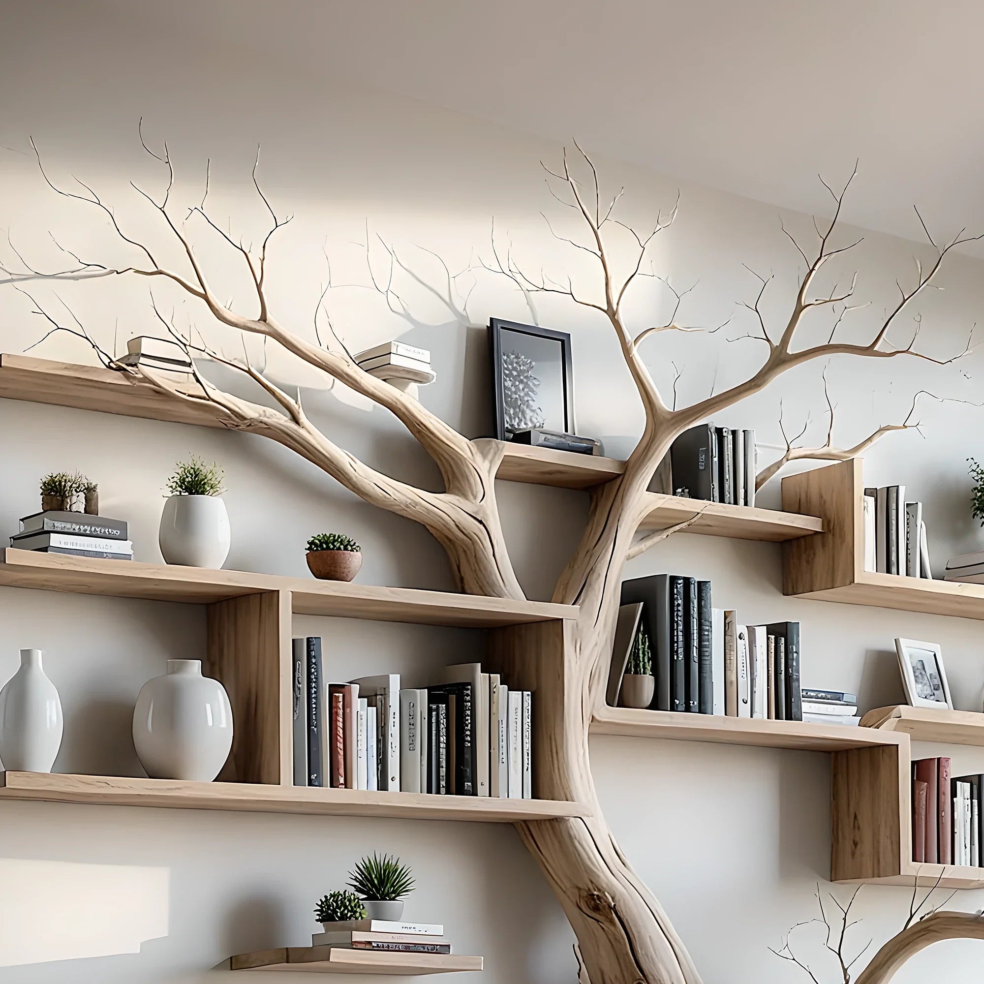 Tree branch floating shelf solid wood live edge floating corner wall shelf unique bookcase home decor .