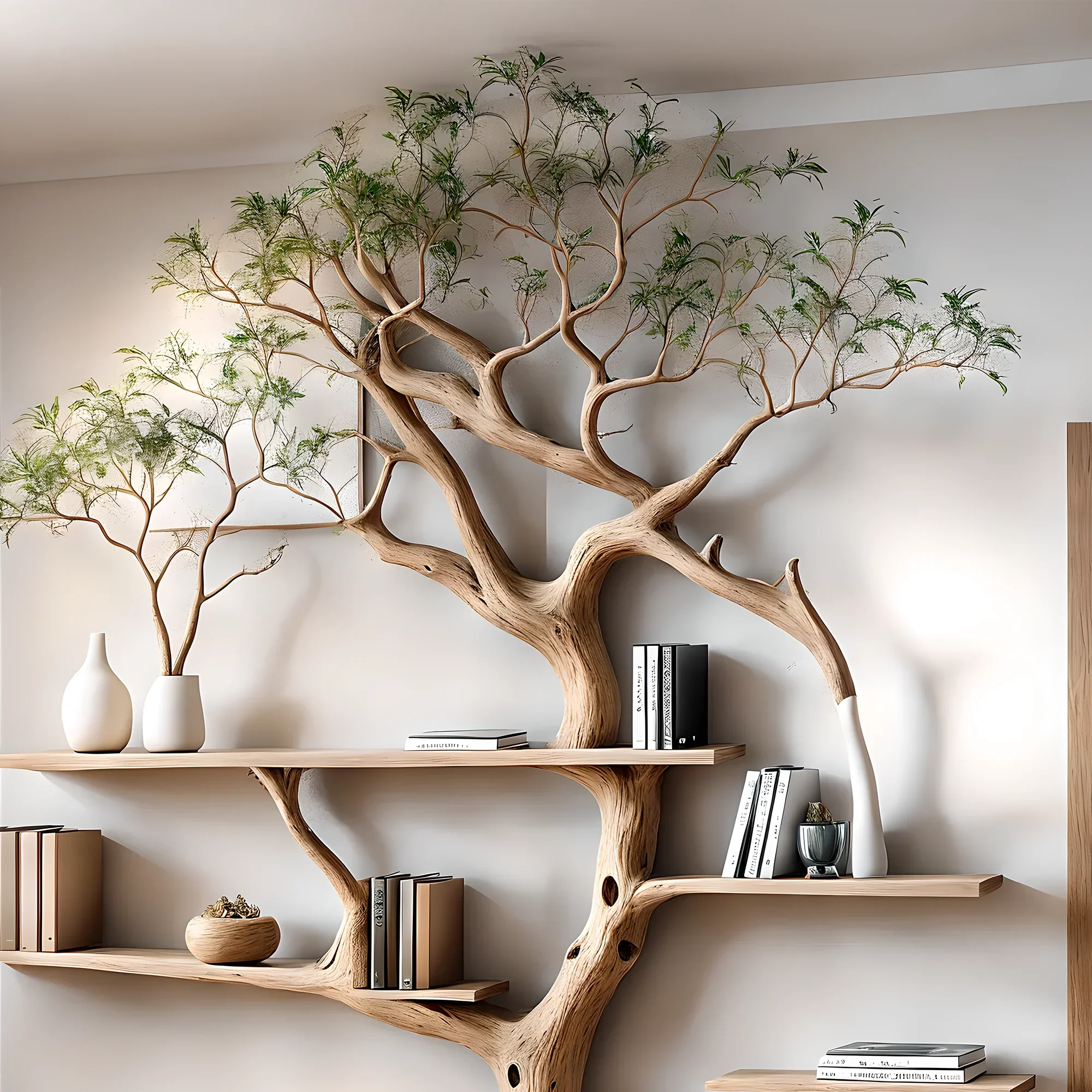 Bookshelf shaped like a perennial driftwood tree Bookshelf shaped like a solid wood tree, a special gift