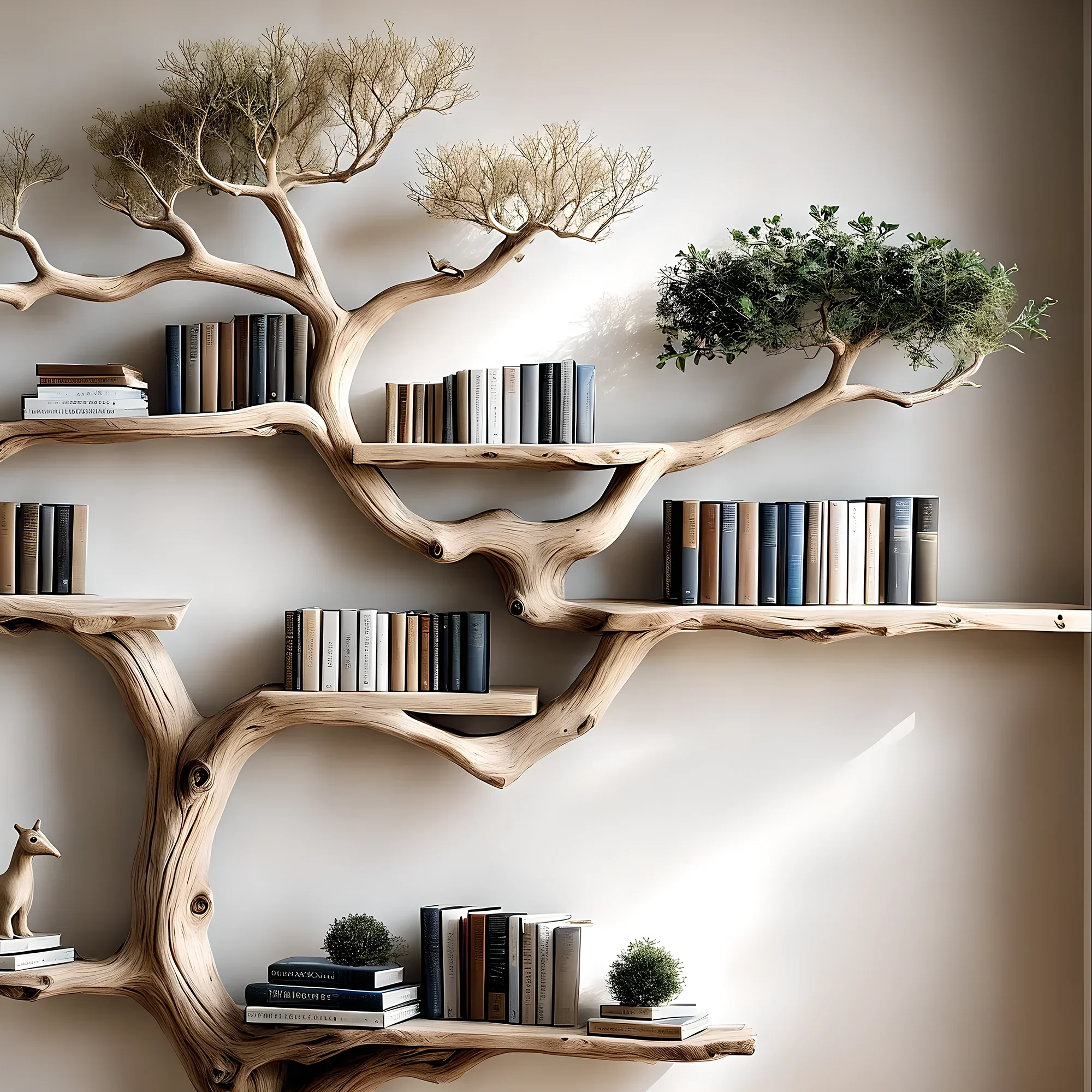 floating bookshelf tree shaped bookshelf old wooden bookshelf, driftwood