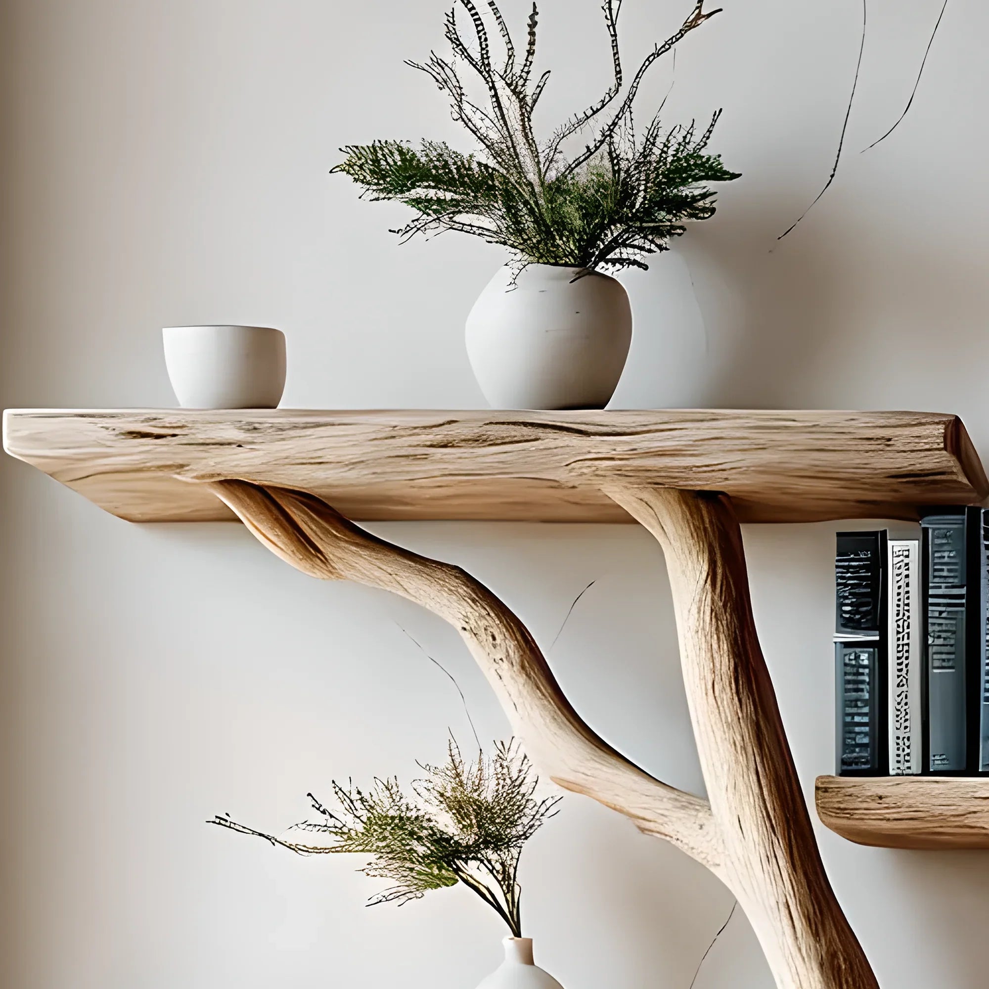 Bookshelf made of pine branches, Natural wood, Children's bookshelf, Decorative library