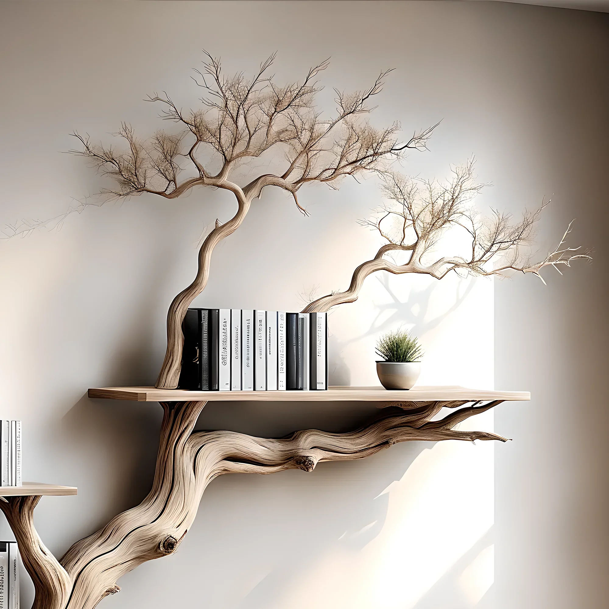 Tree branch bookshelf, handmade items, floating bookshelf, bookshelf, living room, bookshelf