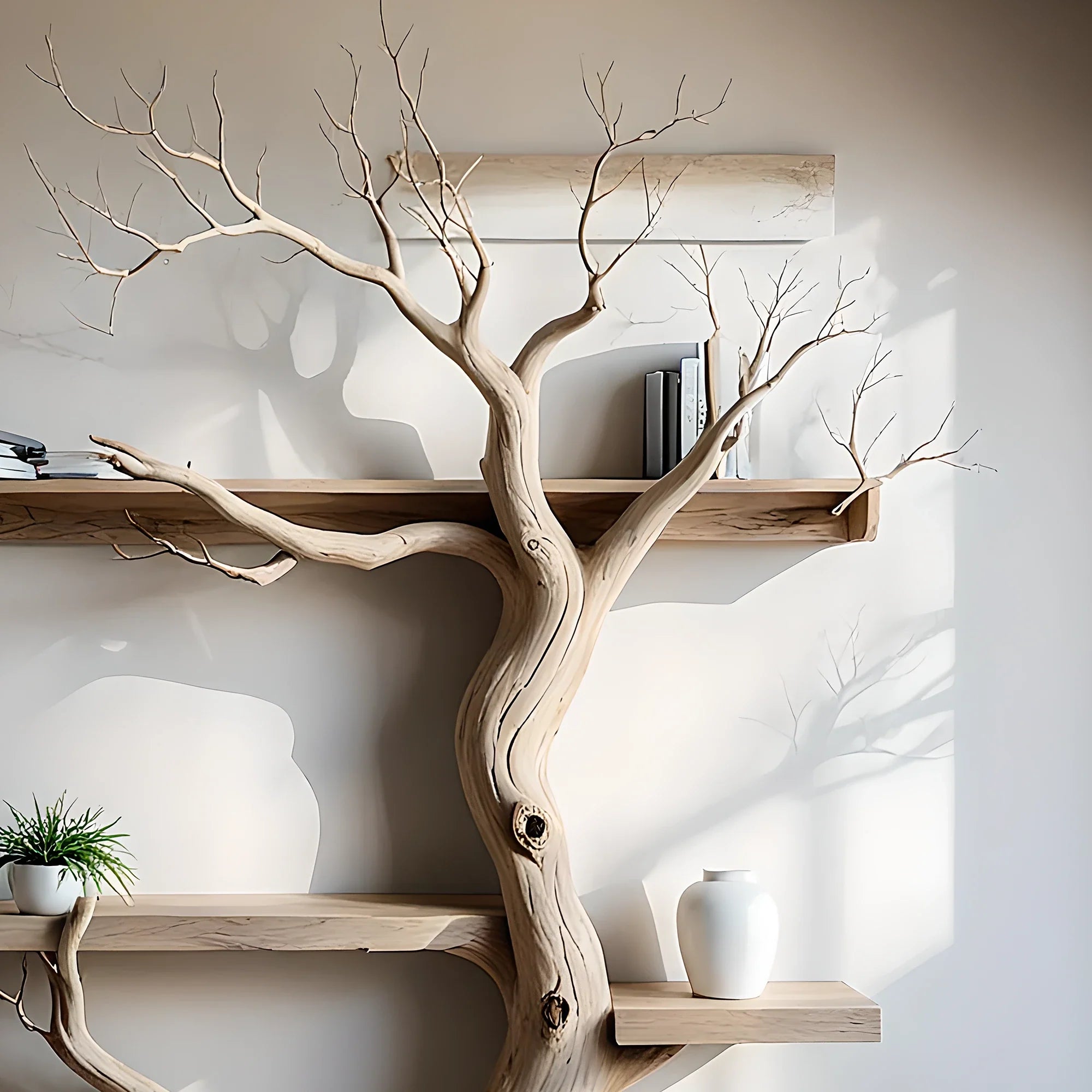 Bookshelf made from tree rustic floating shelf decorative bookcase home decor .