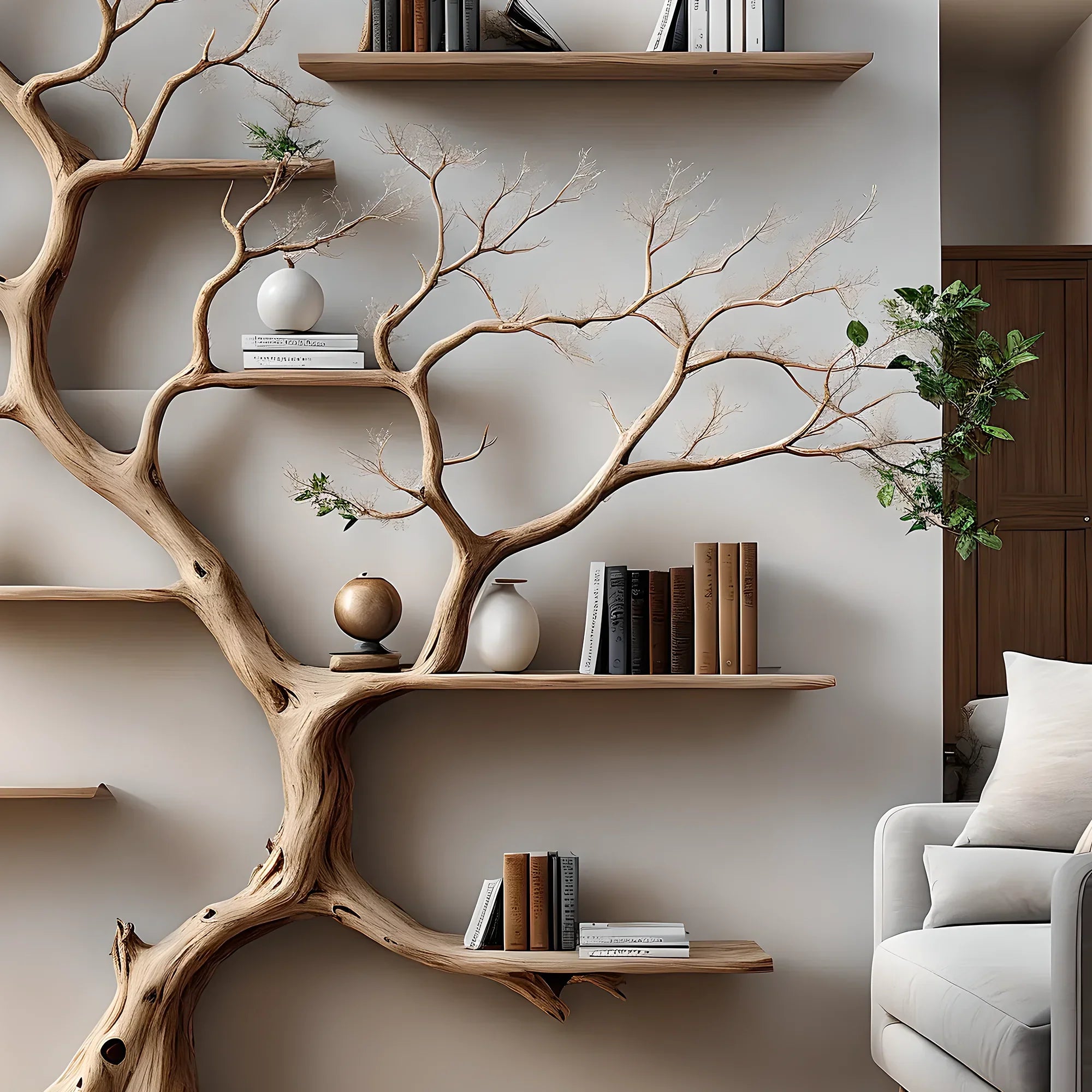 Tree-shaped bookshelf for home decoration, bedroom decoration, solid wood bookshelf