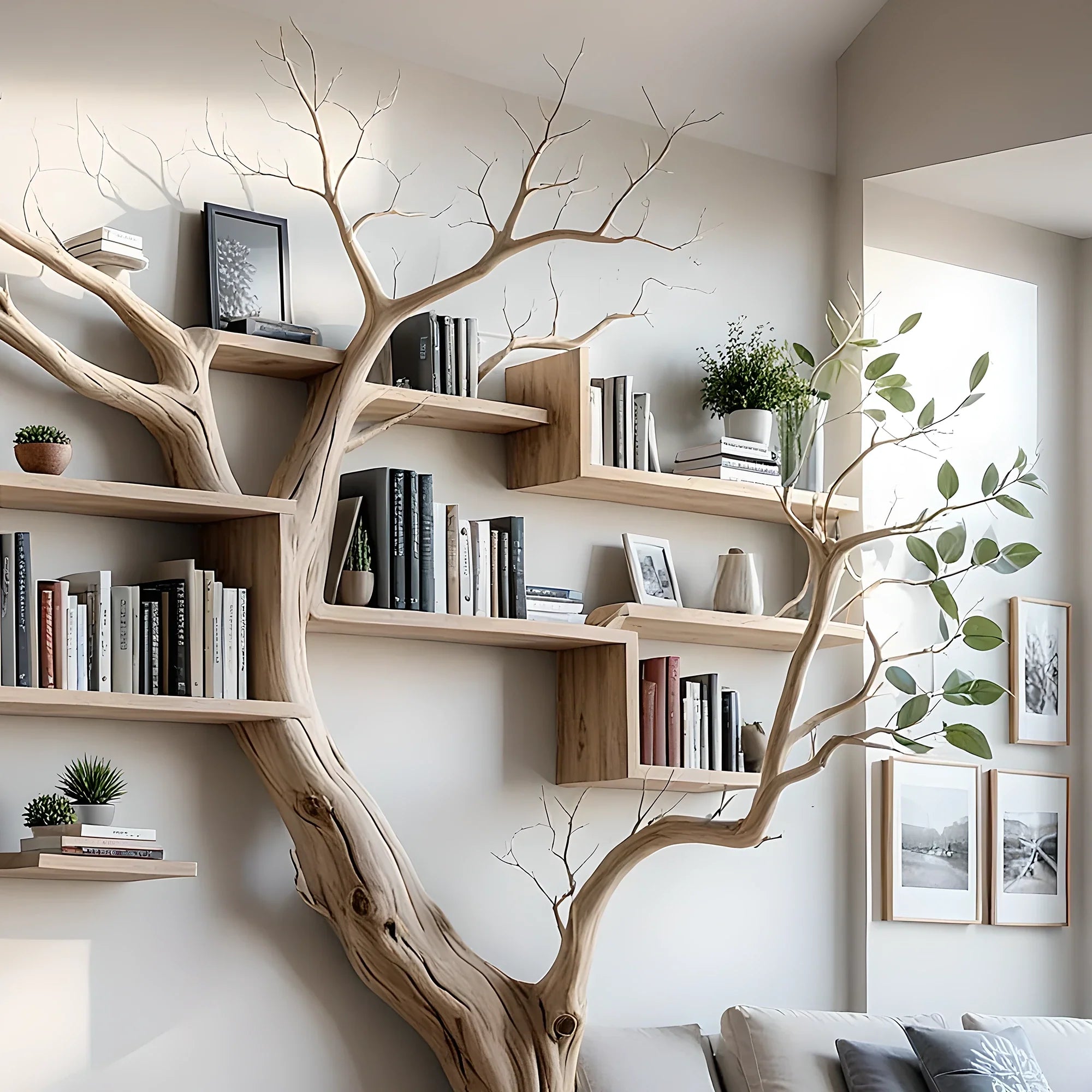 Tree branch floating shelf solid wood live edge floating corner wall shelf unique bookcase home decor .