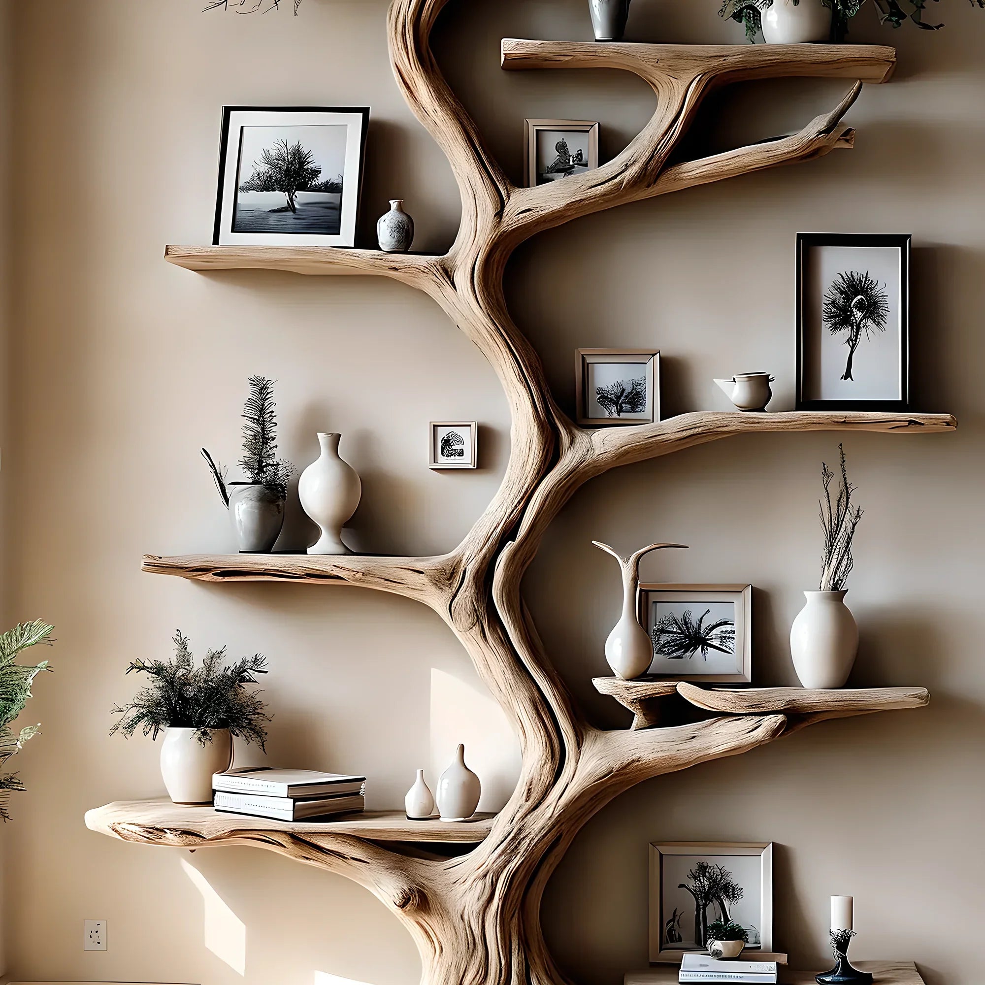 bookshelf, tree-shaped bookshelf, solid wood, teak wood, driftwood, home decoration, life gift