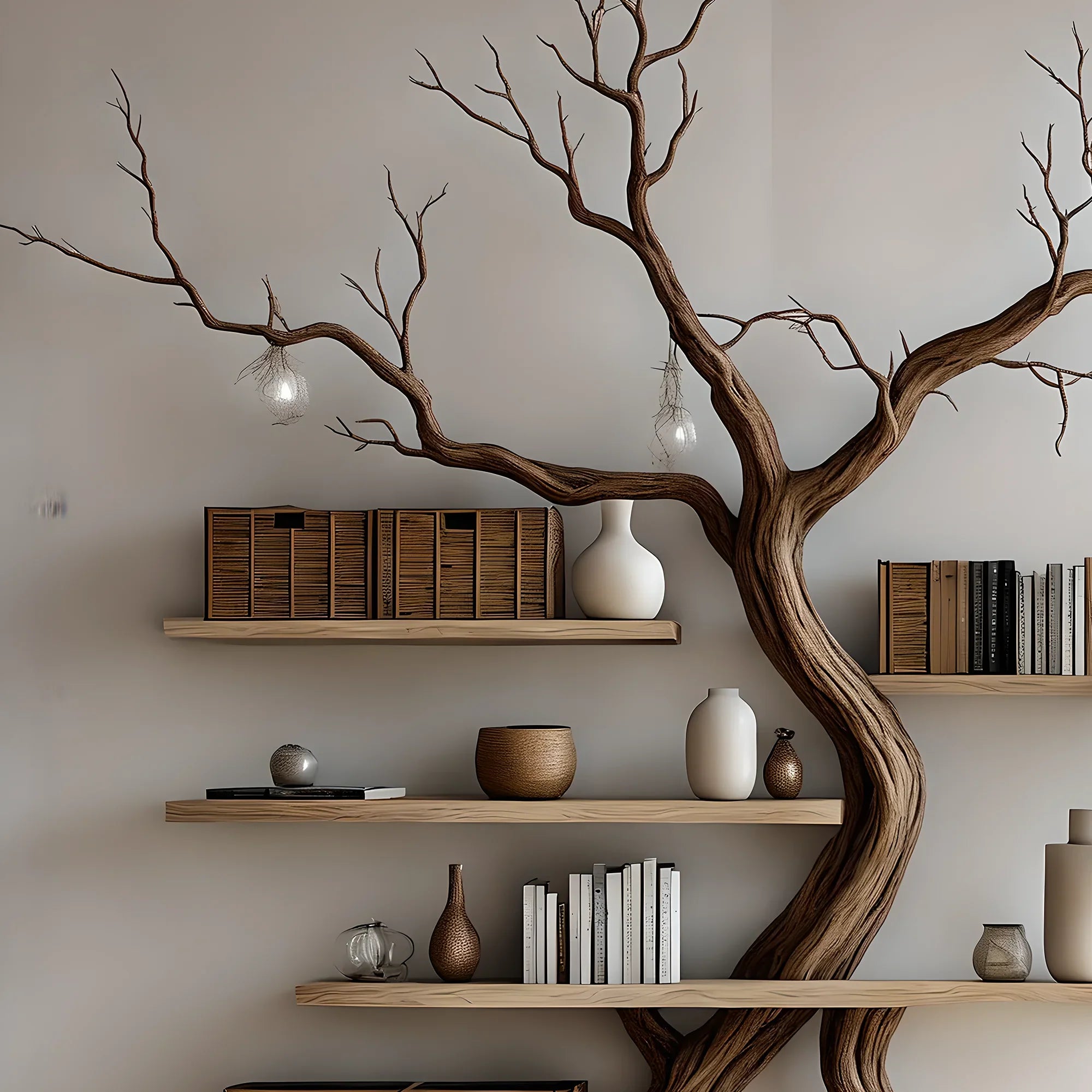 Tree branch bookshelf, handmade items, floating bookshelf, bookshelf, living room, bookshelf